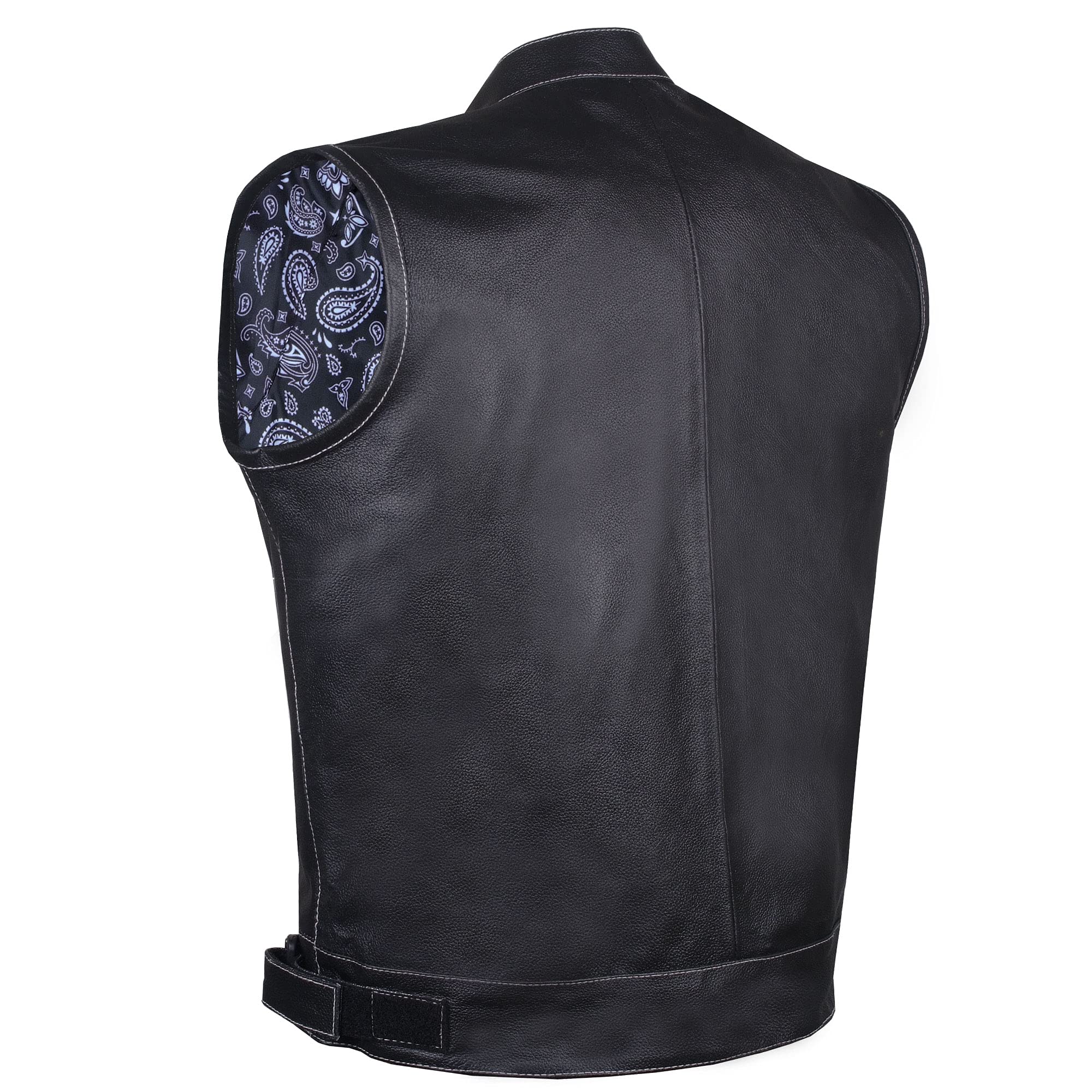 Soa Men'S Leather Motorcycle Concealed Gun Pockets Biker Club Vest W/Armor Paisley White L