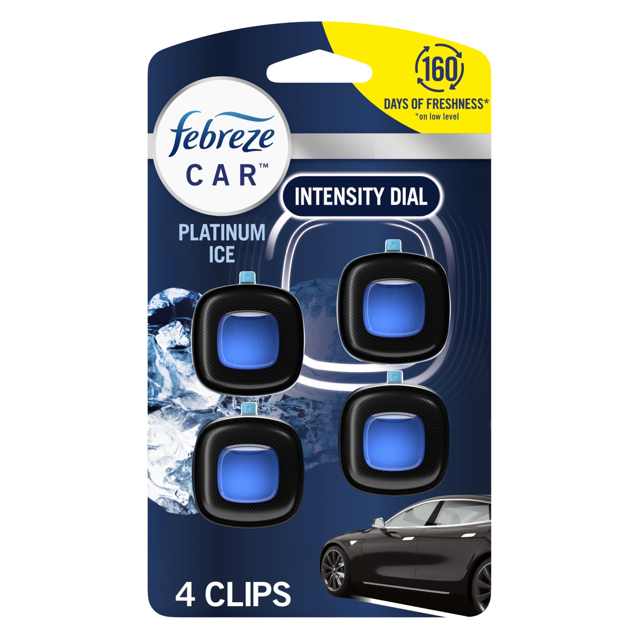 Febreze Car Air Freshener Vent Clip Platinum Ice Scent, .07 Oz. Car Vent Clip, Pack Of 4