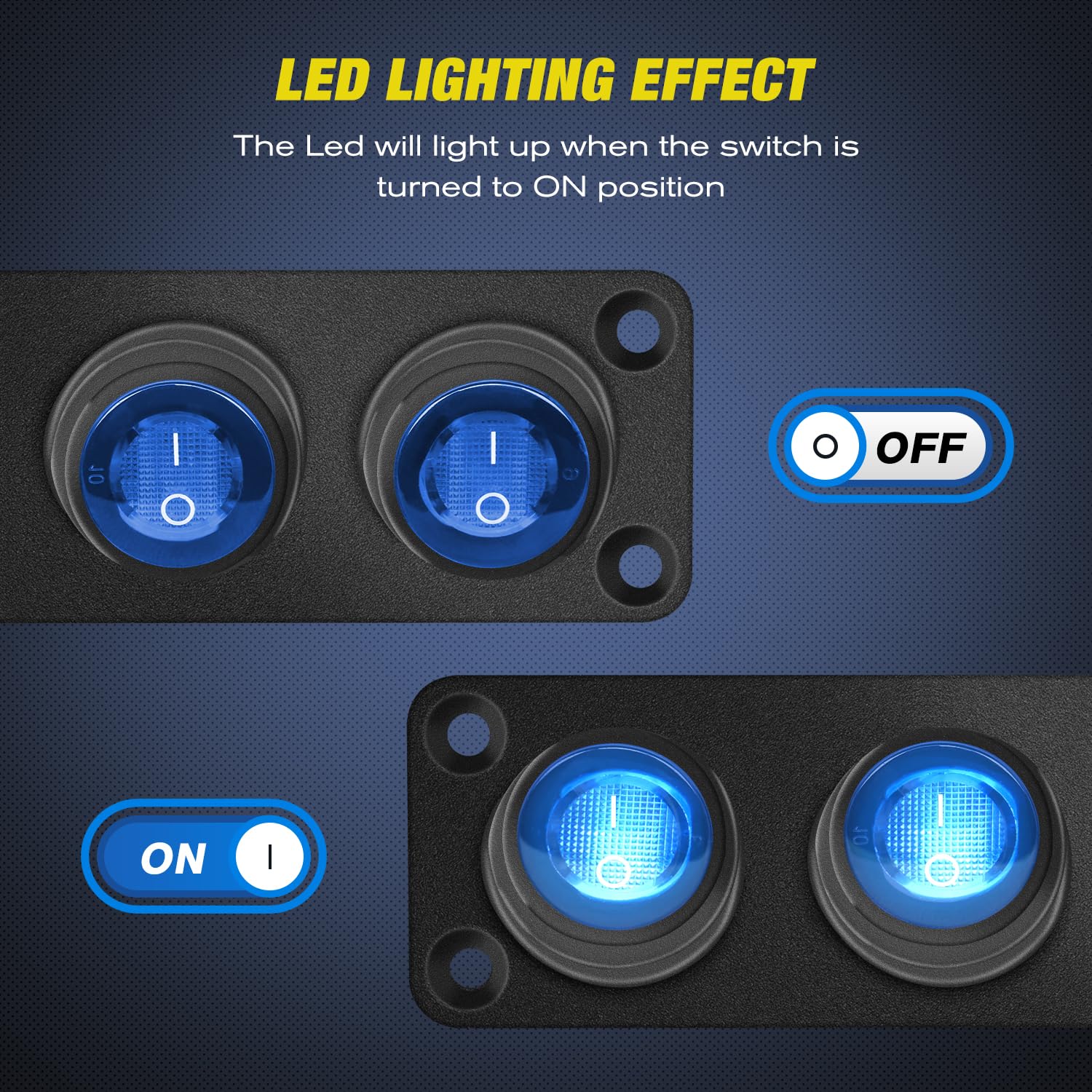Nilight 3 Gang Rocker Switch Panel 12V Waterproof On-Off Toggle Switches With Blue Led Light Three Pin For Automotive Lights Mar