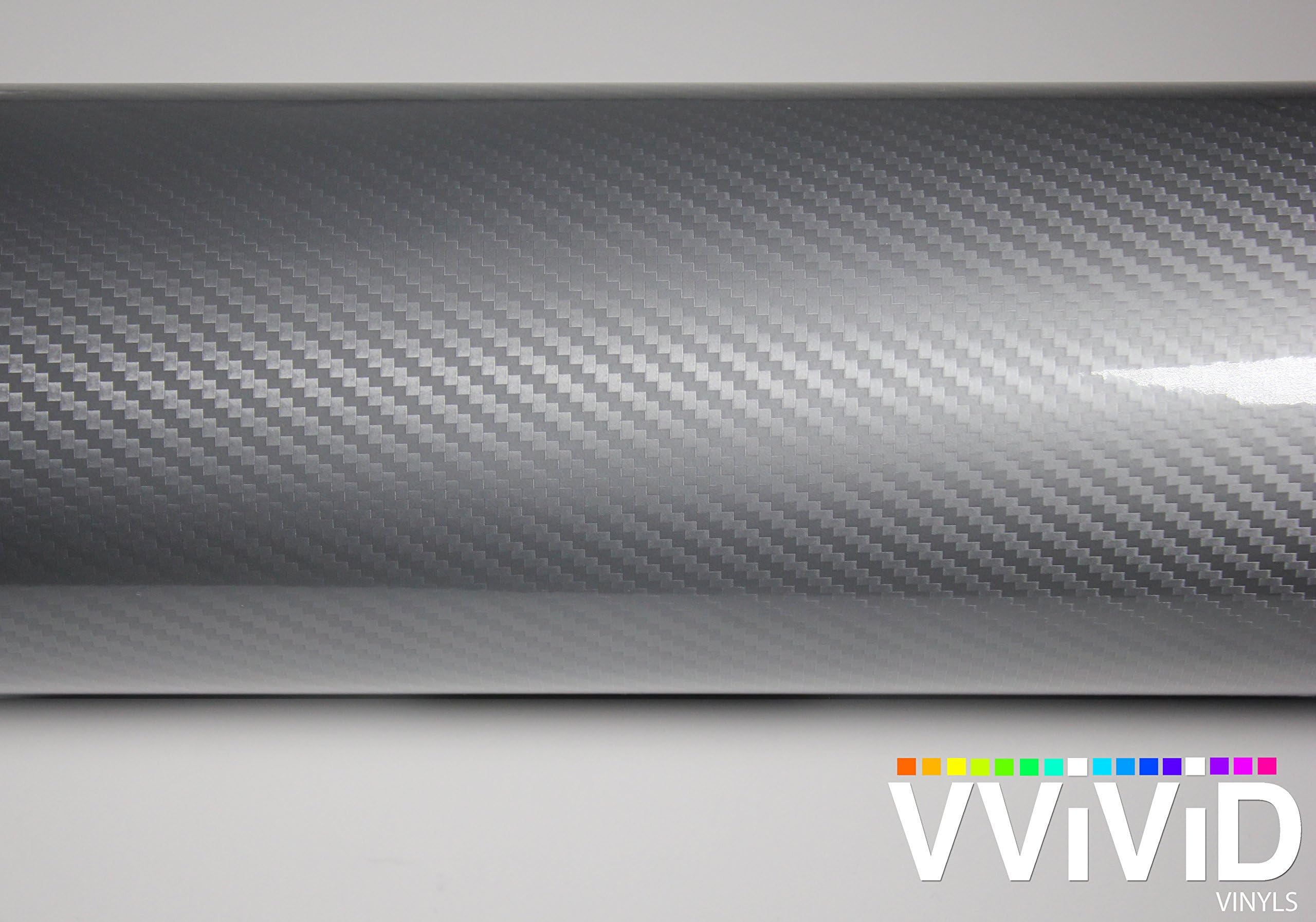 Vvivid Epoxy High Gloss Carbon Vinyl Automotive Wrap Film Diy Easy To Install No Mess (2Ft X 5Ft, Silver)
