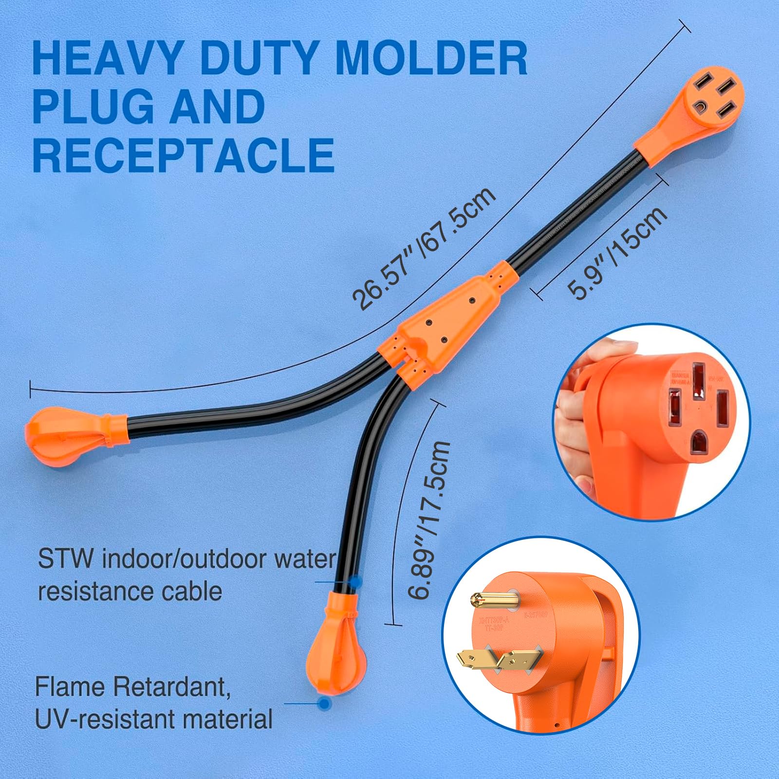 Nilight 30A to 50A Y Splitter Adapter Cord - TT-30P Male to 14-50R Female, Heavy Duty Waterproof for RV, Camper, Trailer, Van