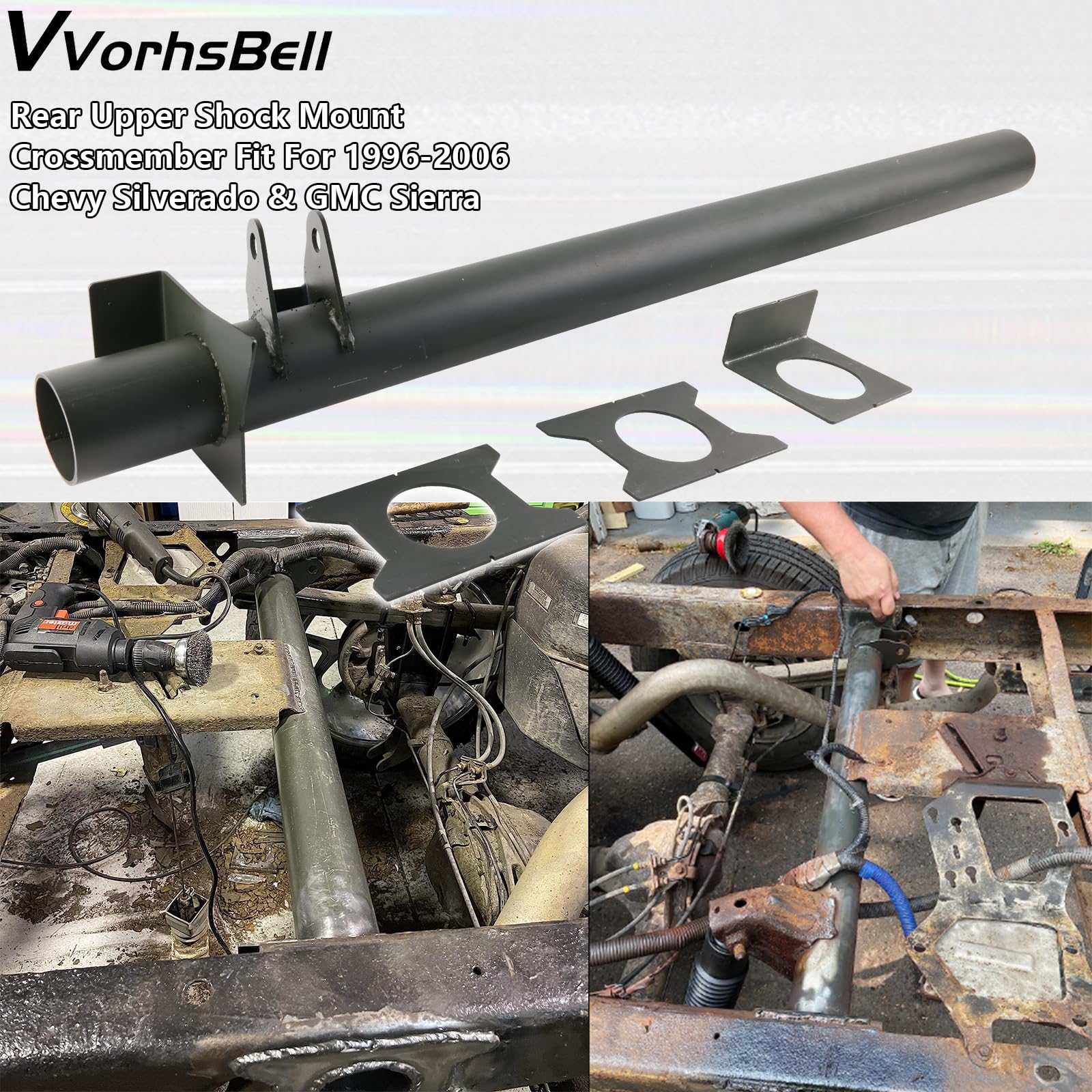 VVORHSBELL Rear Upper Shock Mount Crossmember with Bracket Compatible with 1999-2006 Chevrolet Silverado/GMC Sierra 1500, 2500 a