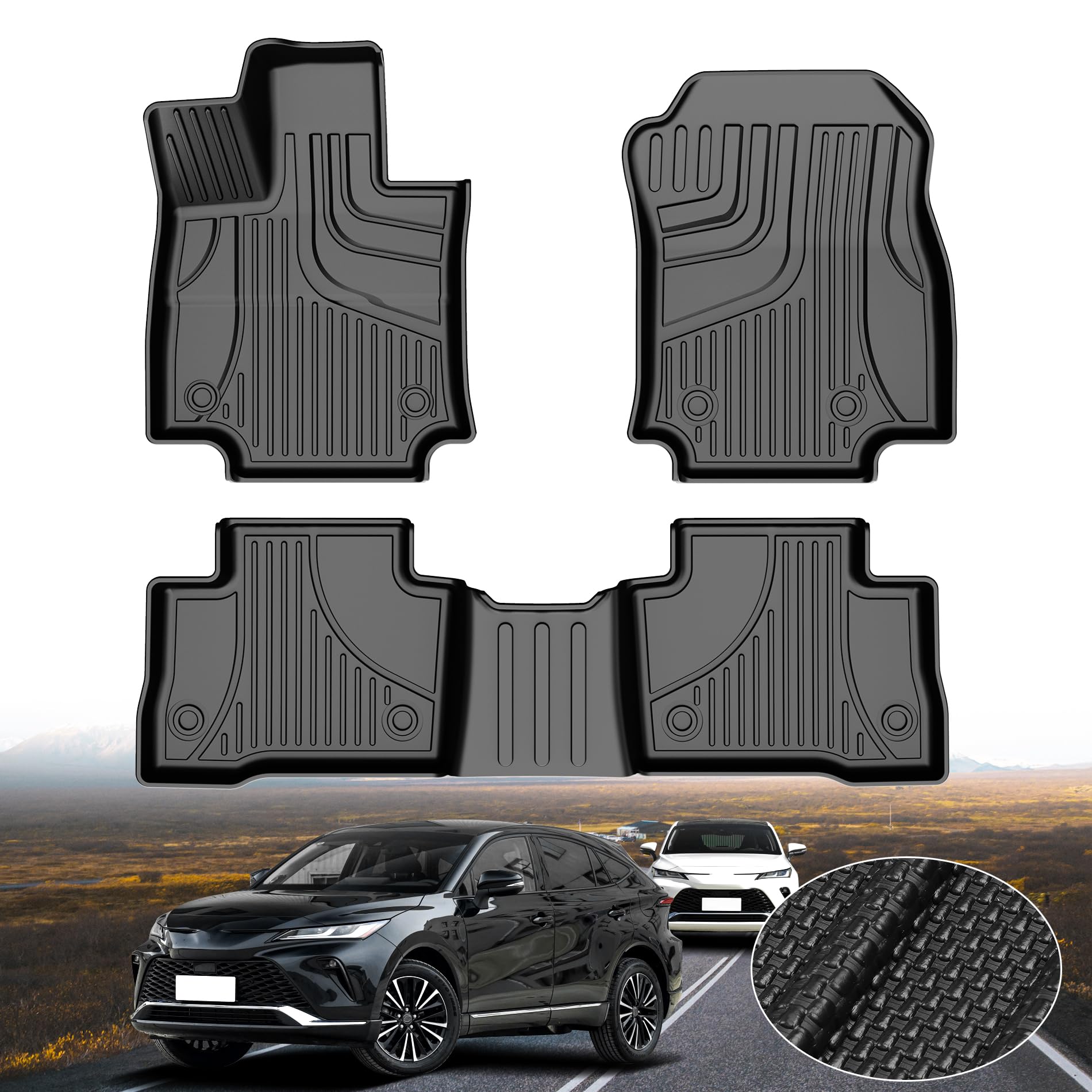 Aomsazto Floor Mats Compatible With Toyota Venza 2021-2025 (Include Hybrid): All Weather Automotive Floor Mats - 1St & 2Nd Row F