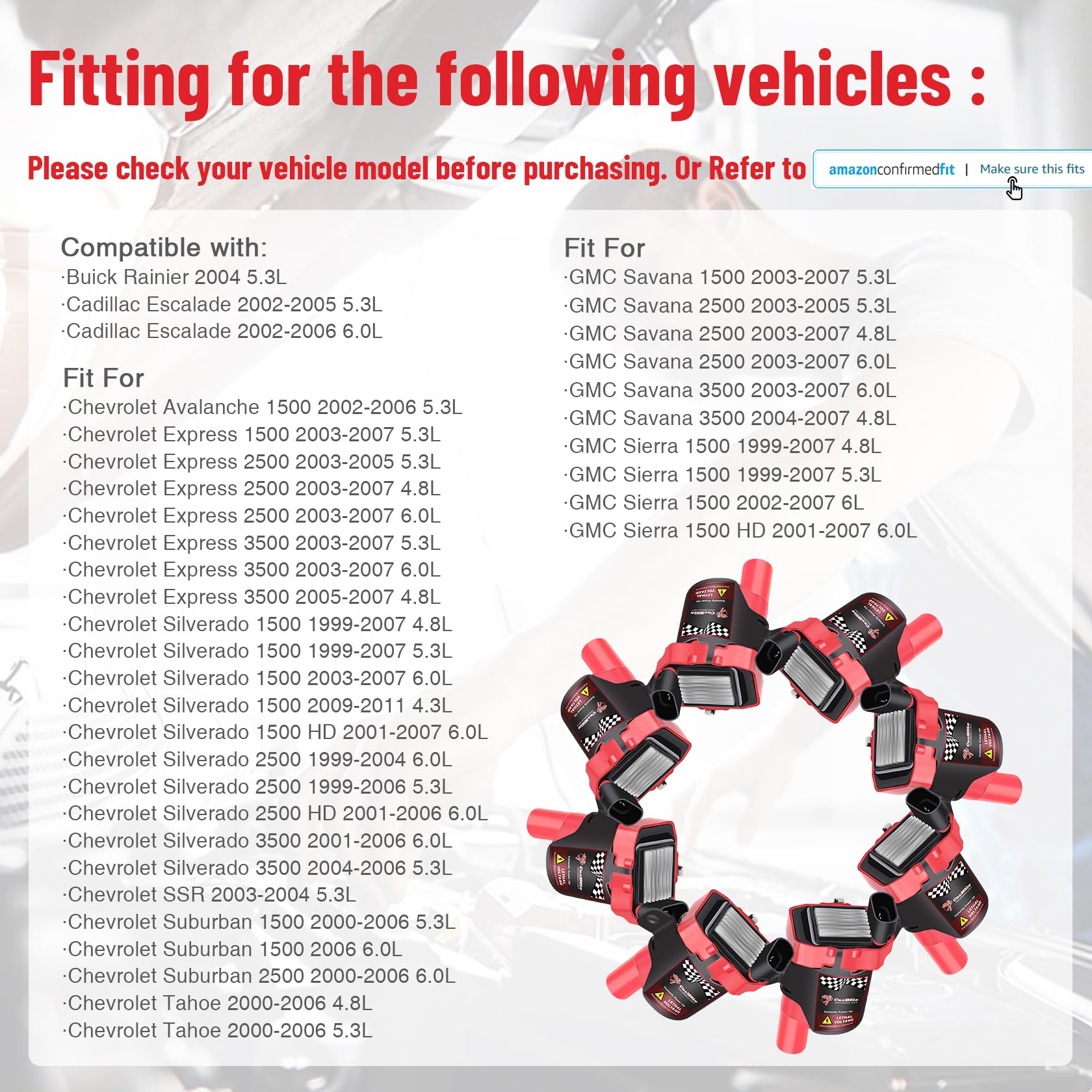 Carbole 8 Pack D585 Ignition Coil Pack And 748Uu 8Mm Spark Plug Wires Fit For Chevy Silverado Ls1 Ls3 4.8 5.3L Chevrolet Gmc Cad