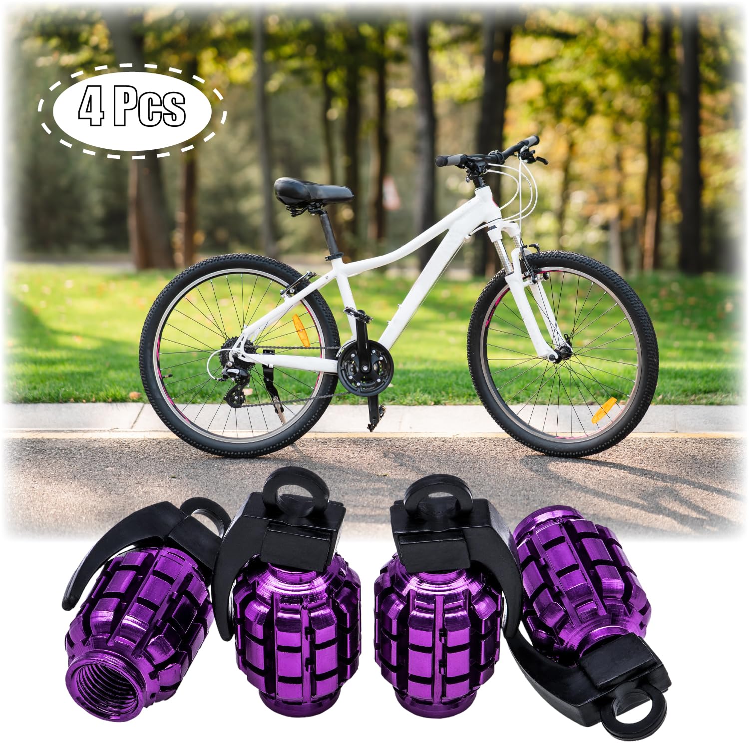 Meajoo 4 Pcs Chrome Grenade Tire Valve Stem Caps, Stainless Steel Tire Valve Caps Wheel Valve Caps For Cars,Trucks, Suv, Motorcy