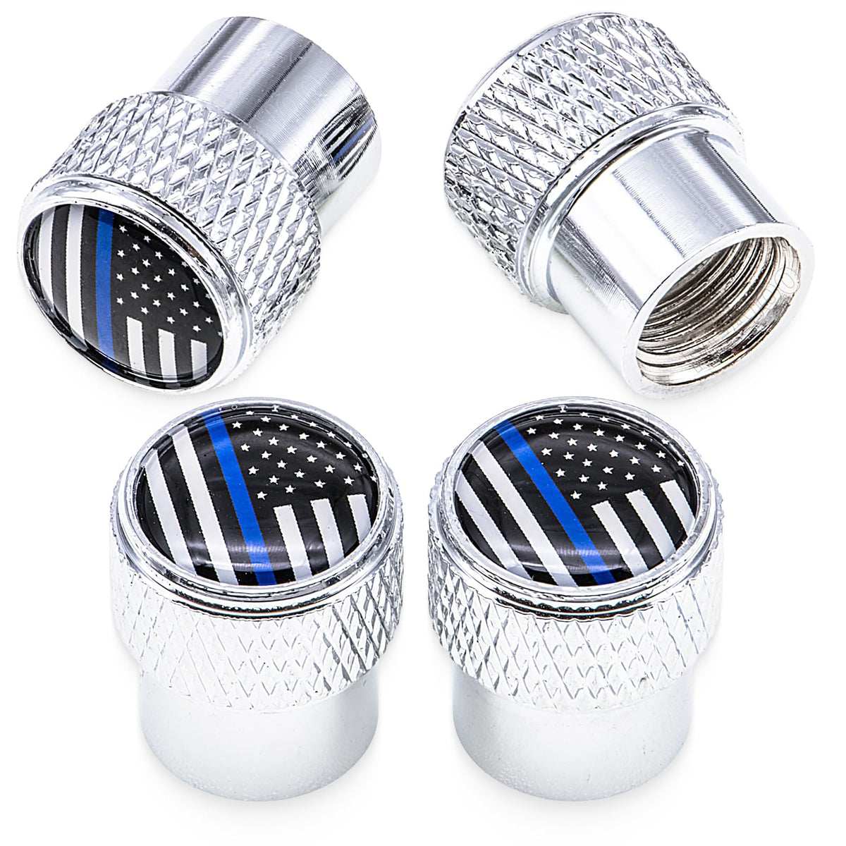 Meajoo 4 Pcs American Flag Plaid Tire Valve Stem Caps, Corrosion Resistant Premium Aluminum Alloy Valve Stem Covers, Universal D