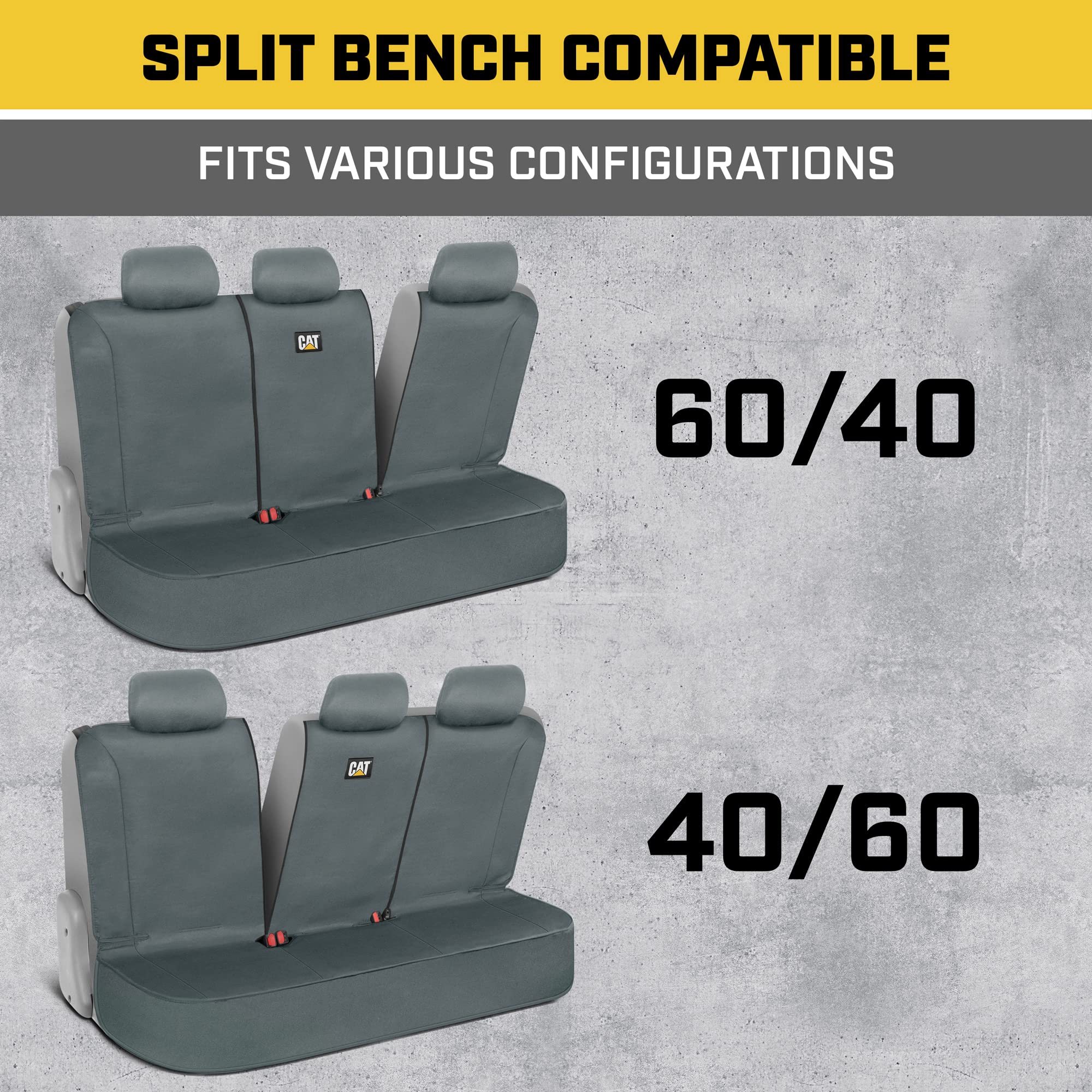 Cat Flexfit Back Seat Cover For Cars Trucks Suv, Zipper Split Rear Bench Protector With Durable Canvas Material, Interior Cover