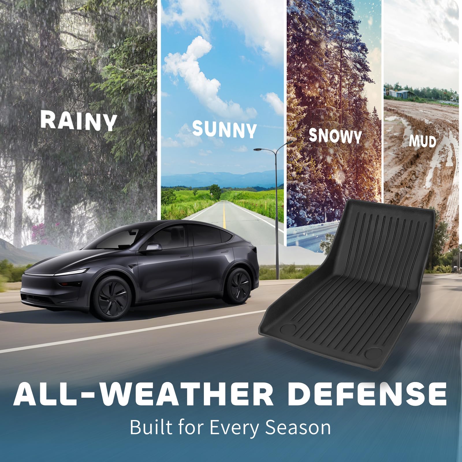 Maysoo Floor Mats For New 2025 Tesla Model Y Juniper 5-Seat - All-Weather Tpe Eco-Friendly Waterproof Non-Slip Floor Mat&Cargo L