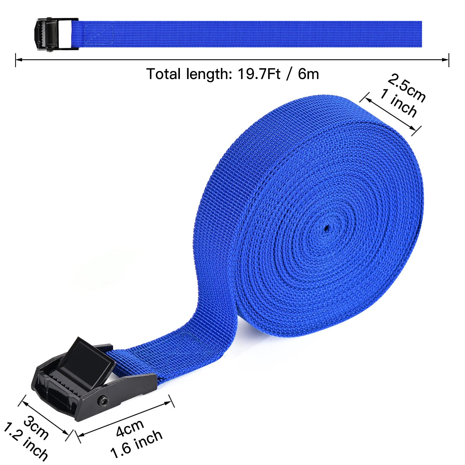 Kshineni Tie Down Straps 4 Pcs Cam Buckle Strap 19.7' X 1 Adjustable Lashing Cinch Ratchet Tie-Down Straps For Cargo, Trucks, Luggage, Trailer, Motorcycle (Blue)