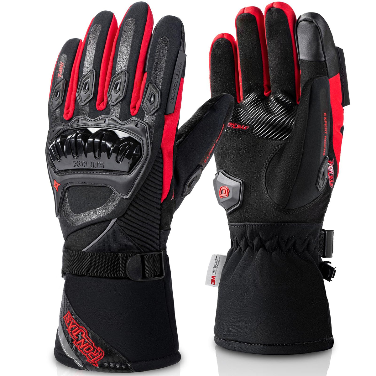 Iron Jia'S Motorcycle Gloves Winter Cold Weather Warm Touchscreen Waterproof Windproof Protective Gear (Red, Xl)