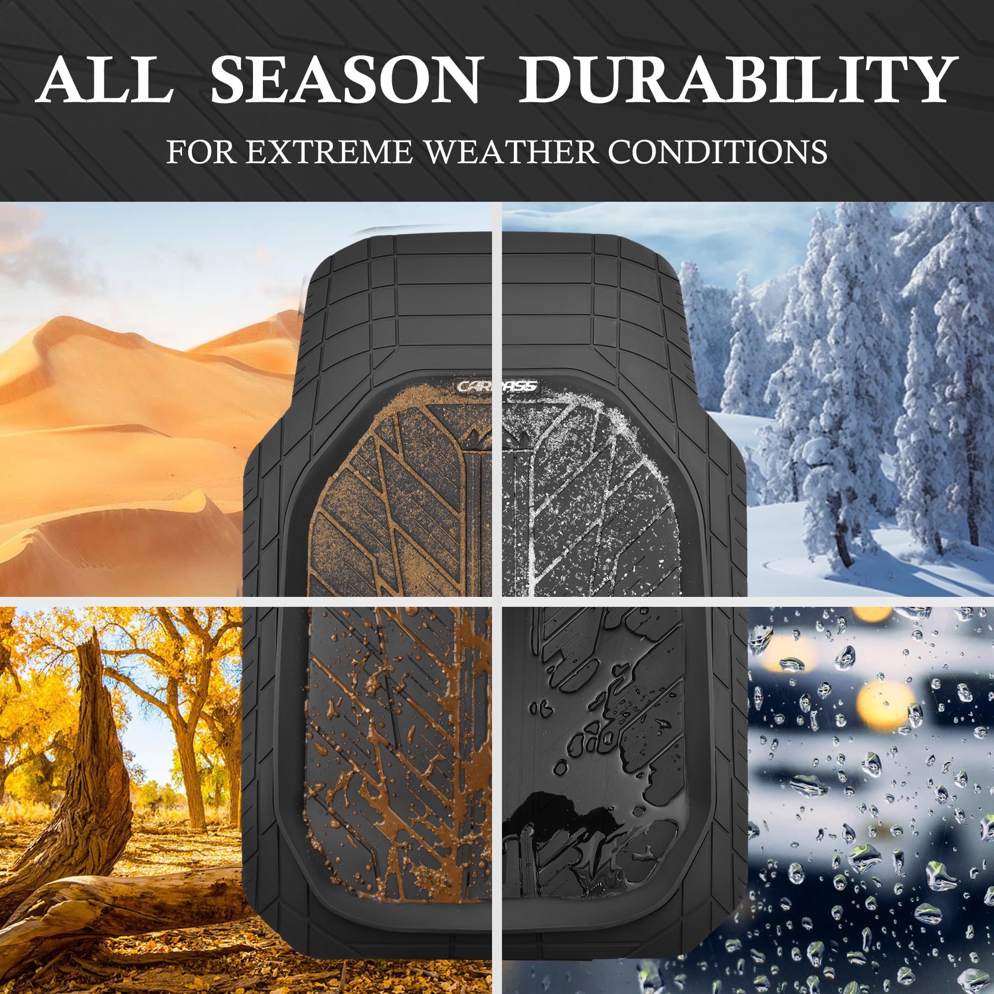 Car Pass 3 Row Heavy Duty Rubber Car Mats, Deep-Dish All-Weather Floor Mats For 7 Seats 8 Seater 2Nd & 3Rd, Waterproof Universal