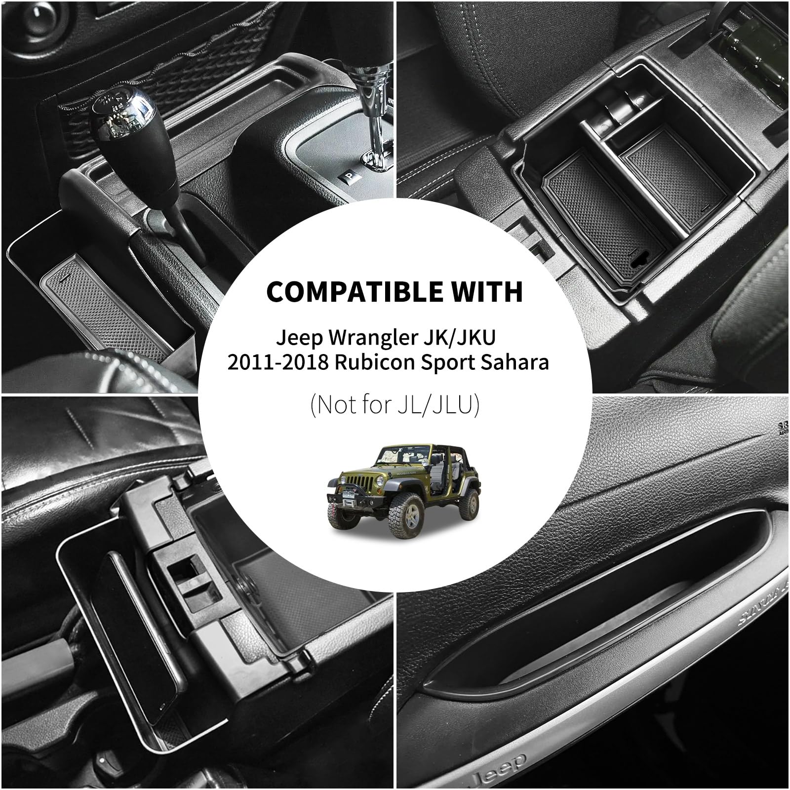 4Pcs Center Console Organizers Accessories Compatible For Jeep Wrangler Jk/Jku 2011-2018 2017 2016 2015 2014 2013 2012 2/4 Door