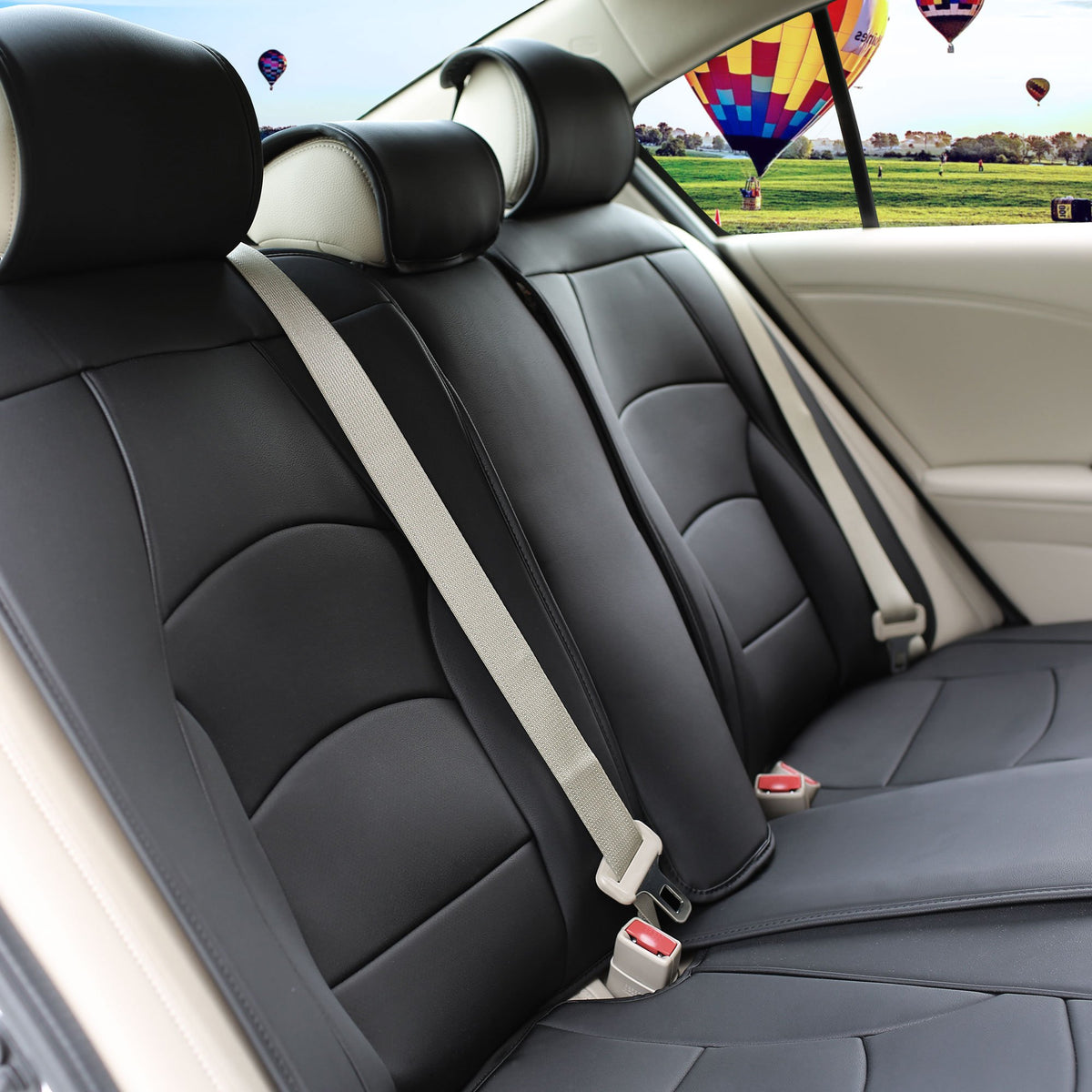 Fh Group Car Seat Cover For Back Seat Solid Black Faux Leather - Universal Fit, Rear Seat Covers For Cars With Rear Split Bench,
