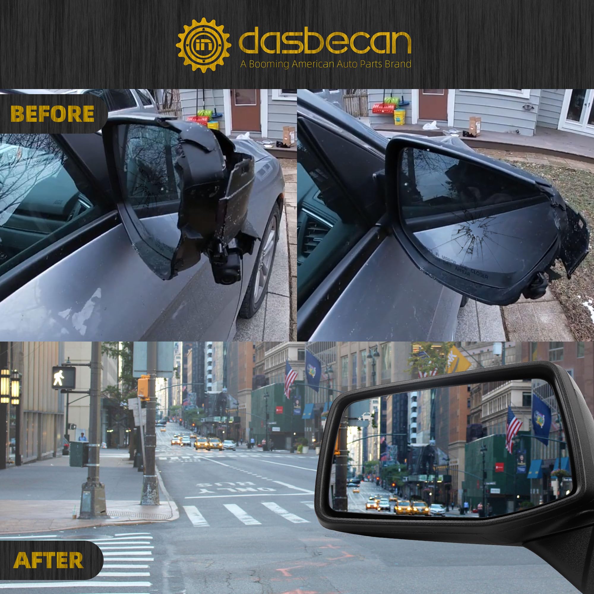 Dasbecan Left Driver Side Mirror Compatible with 2019-2024 Chevy Silverado 1500 With Power Glass/Manual Folding/LED Turn signal/