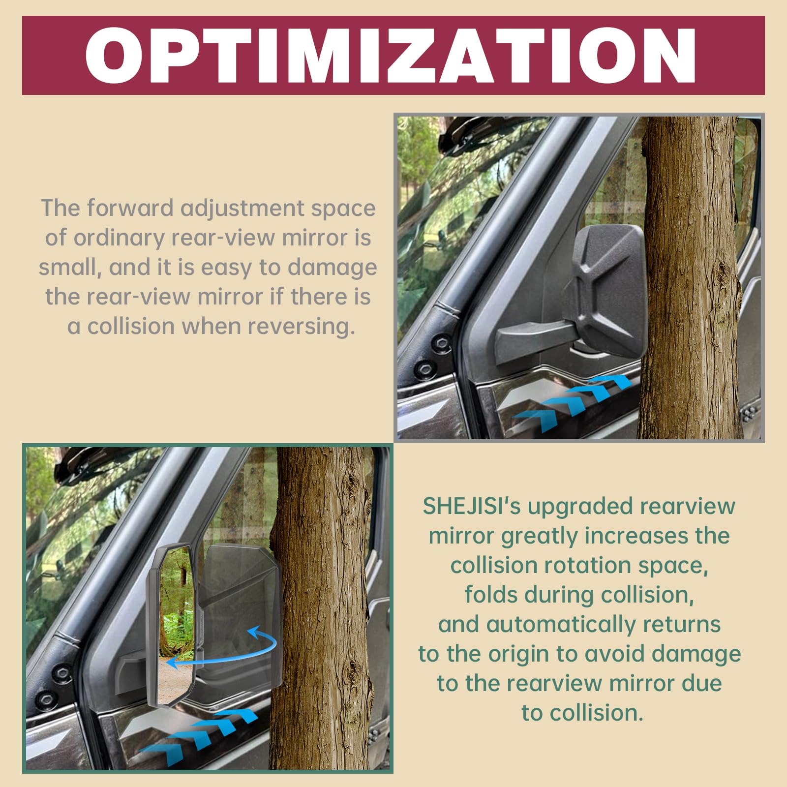 Ranger Side View Mirrors Door Mounted, The Spring Back Feature Allows Easy Reset After Fold, SHEJISI Upgraded UTV Mirrors for Fu