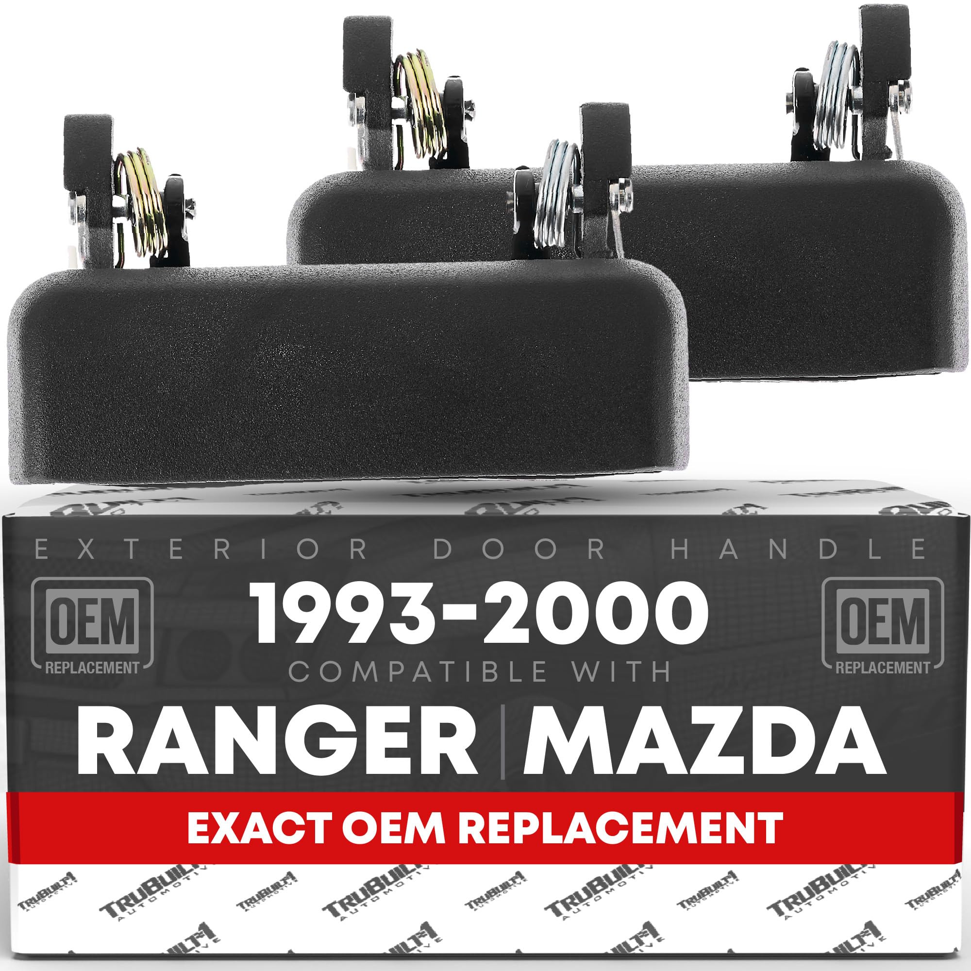 Exterior Front Driver & Passenger Door Handle Set - Compatible With 1993-2000 Ford Ranger (Usa Type) - Textured Black, Plastic -