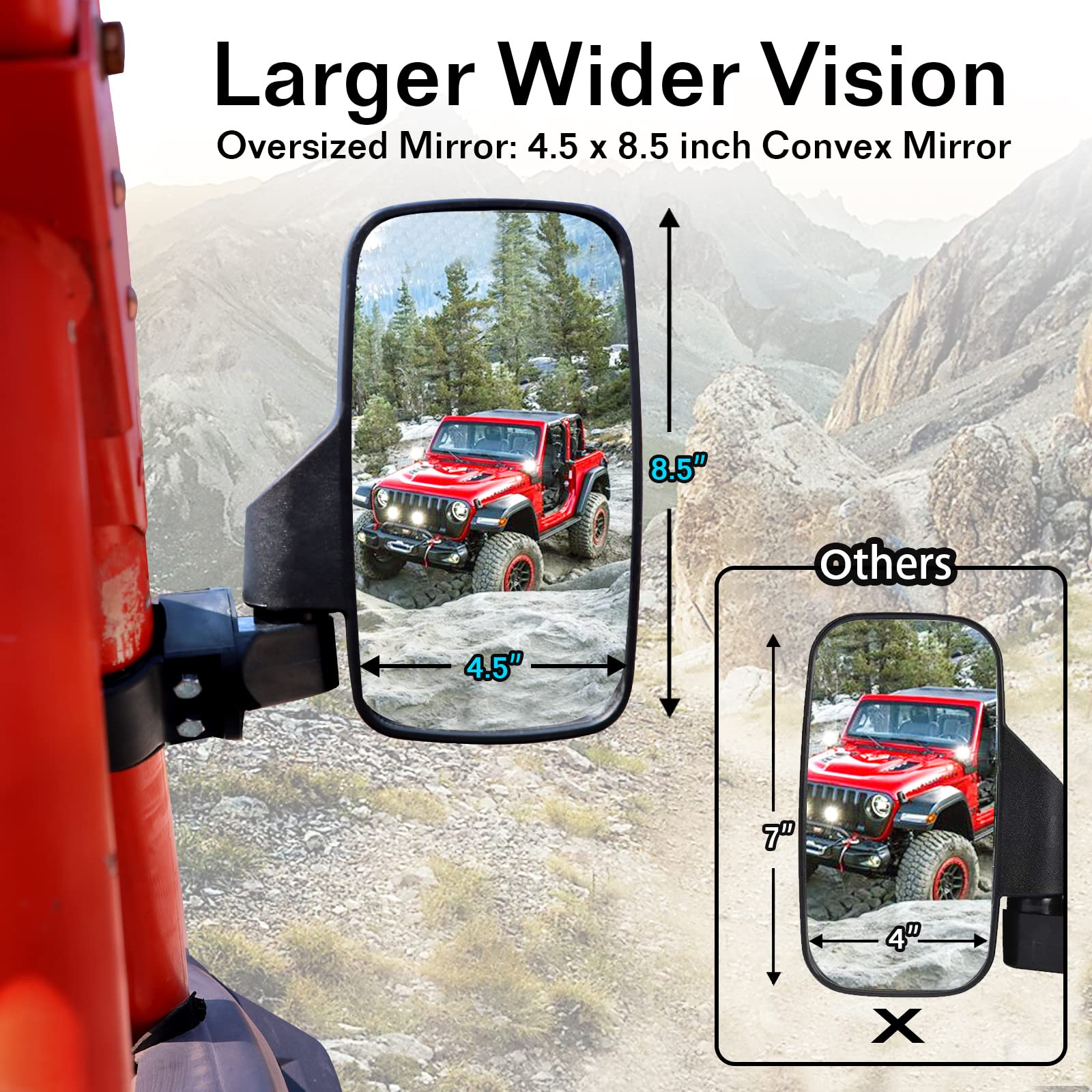 Betooll Upgraded Adjustable Pair Utv Side Mirror Set 1.75 Or 2Inch Roll Bar Cage, Universal Utv Side View Mirrors High Impact(Pack Of 2)