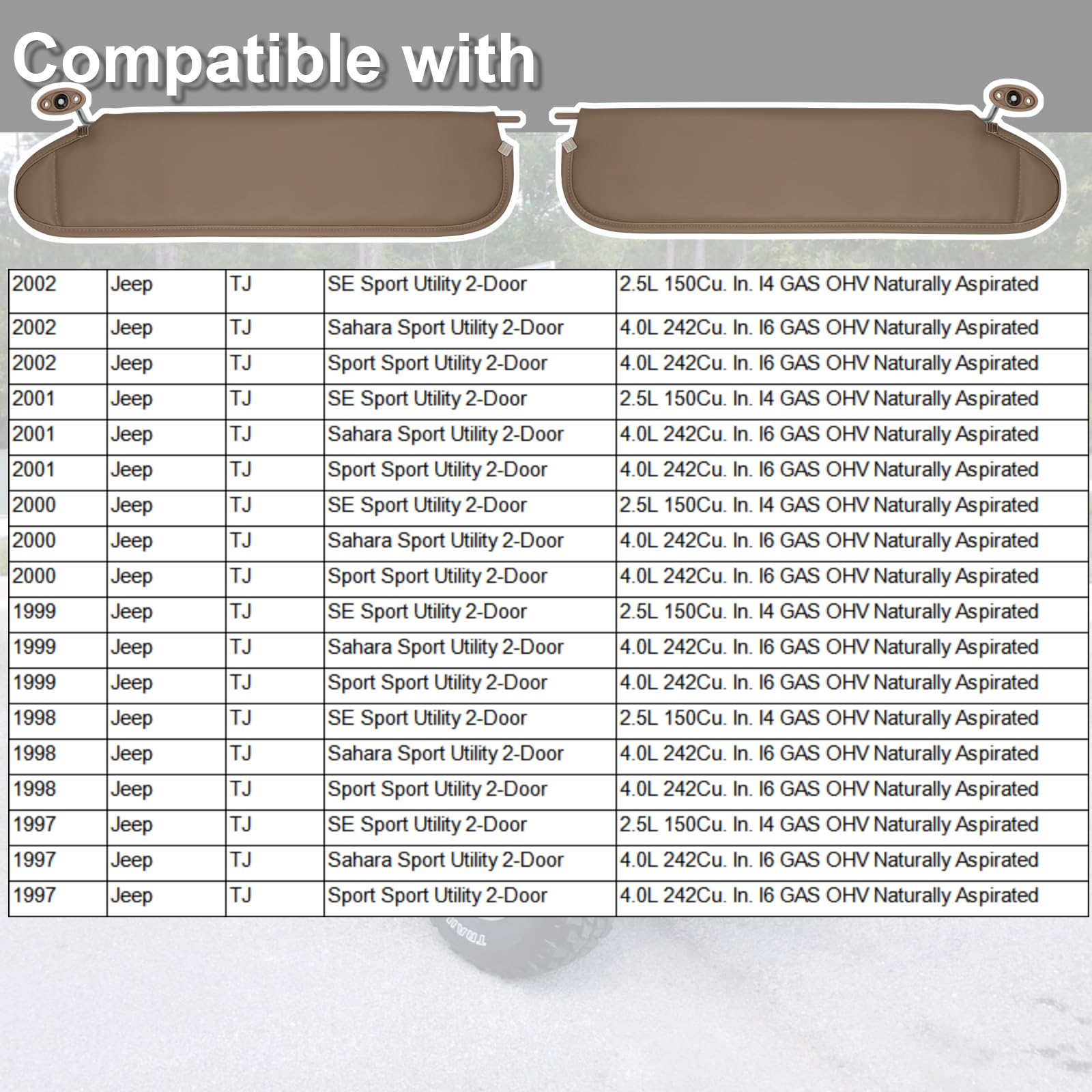 NHILES Left Driver & Right Passenger Sun Visor Compatible with Jeep Wrangler TJ 1997-2002 Sunshade Replacement Number 5EP35 RK5A