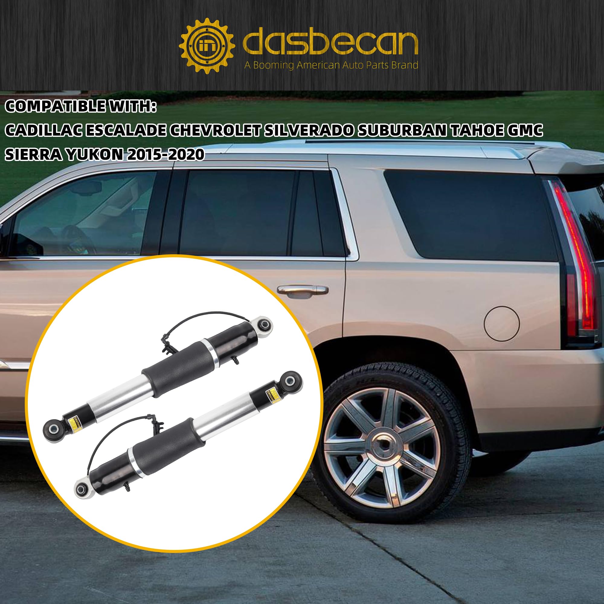 Dasbecan Pair Rear Air Shock Lift Struts Absorber Compatible with 2015-2021 Cadillac Escalade Chevy Suburban Tahoe GMC Yukon XL