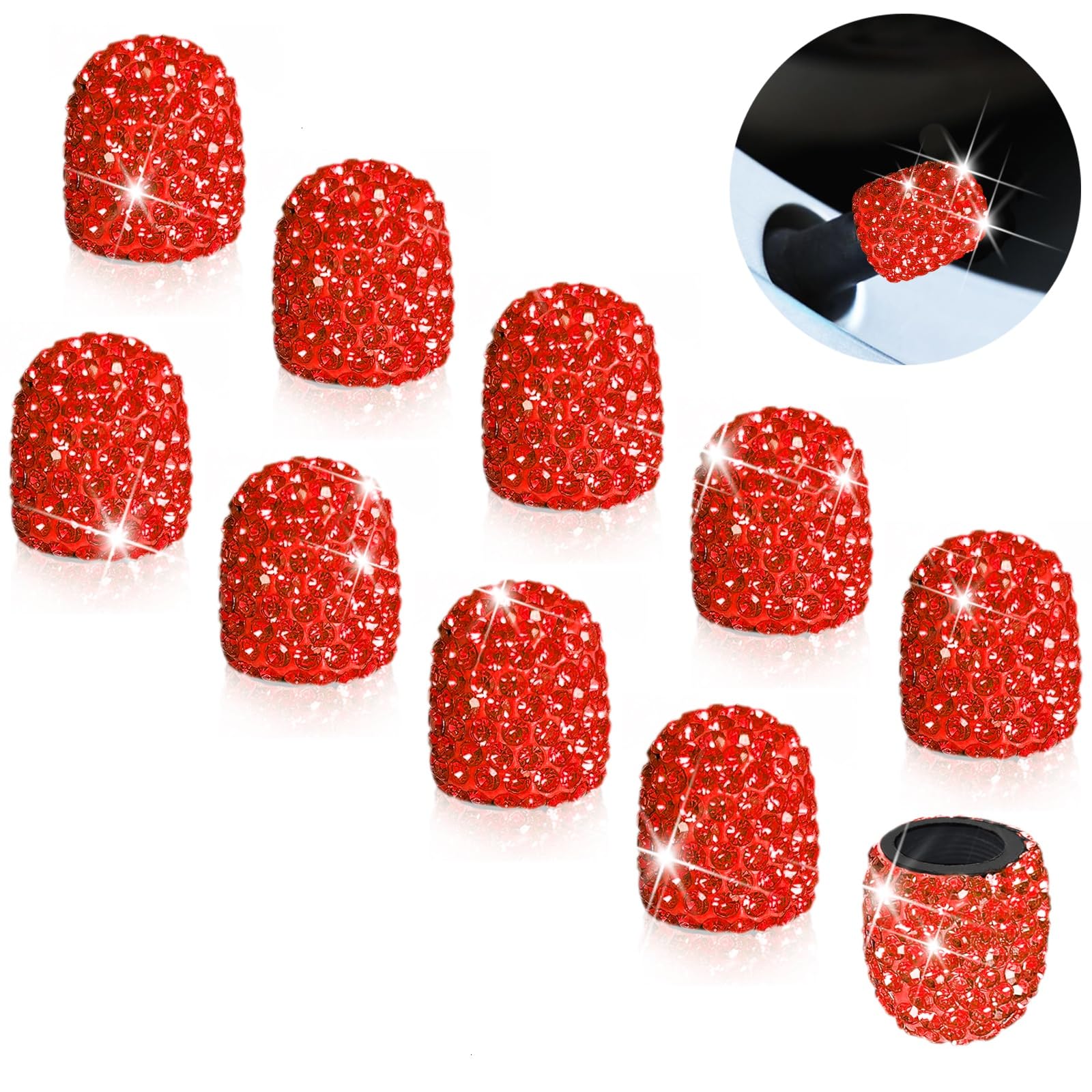 WSSROGY 10 Pack Bling Car Tire Valve Stem Cap Cover Universal for Car Truck Bike Motorcycle (Red)