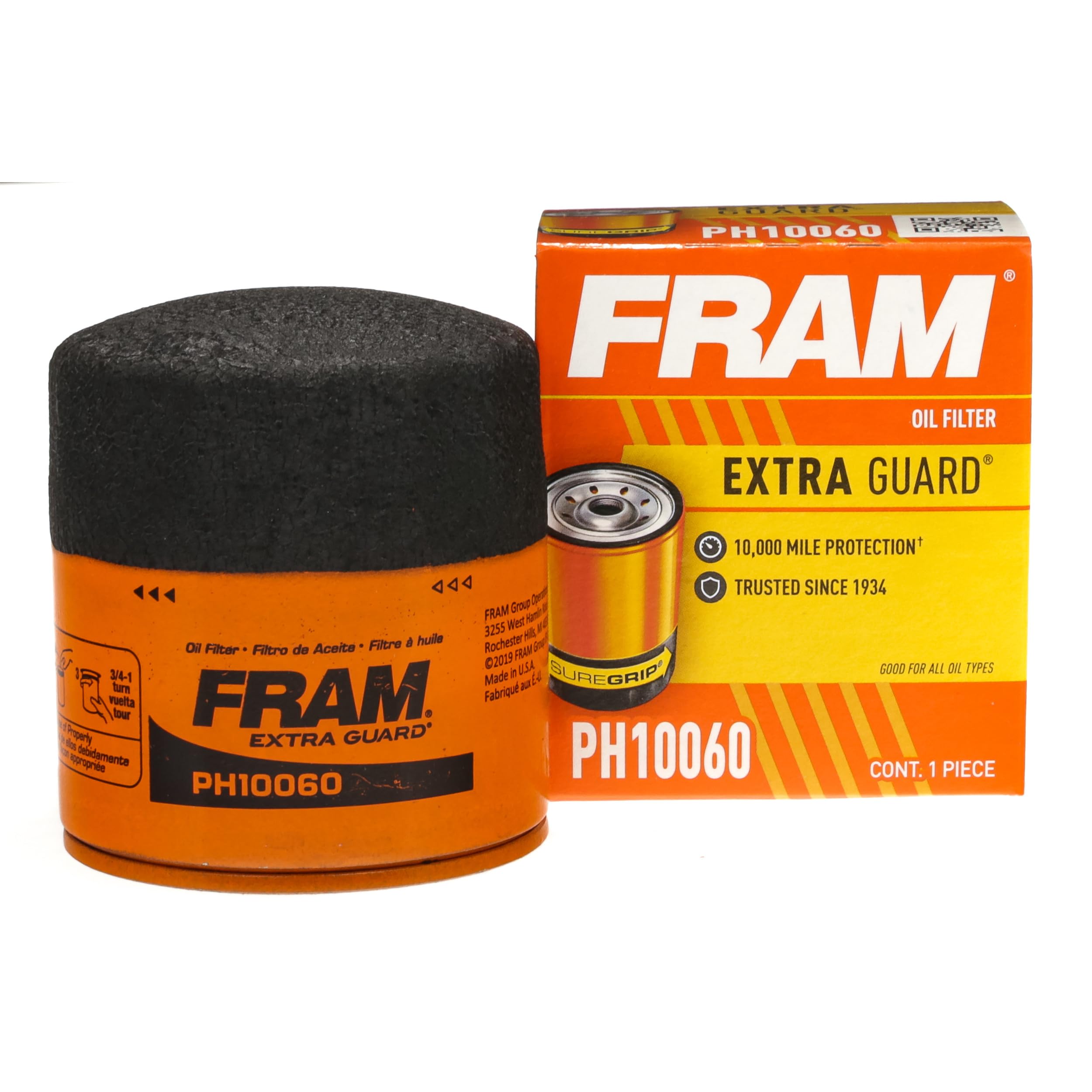 Fram Extra Guard Ph10060, 10K Mile Change Automotive Replacement Interval Spin-On Engine Oil Filter For Select Vehicle Models
