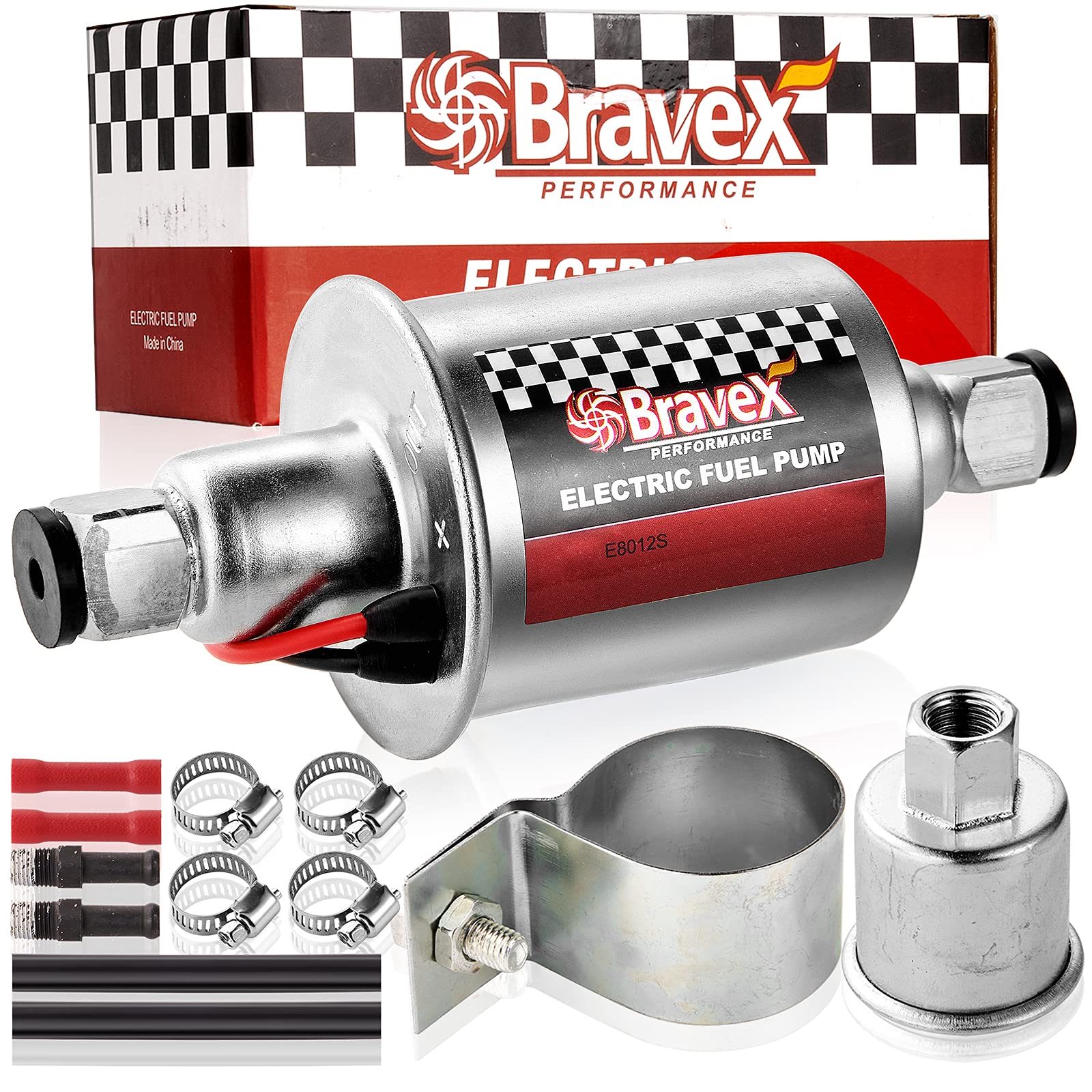 Bravex E8012S Universal Electric Fuel Pump Low Pressure 5-9 Psi 12V W/Installation Kit