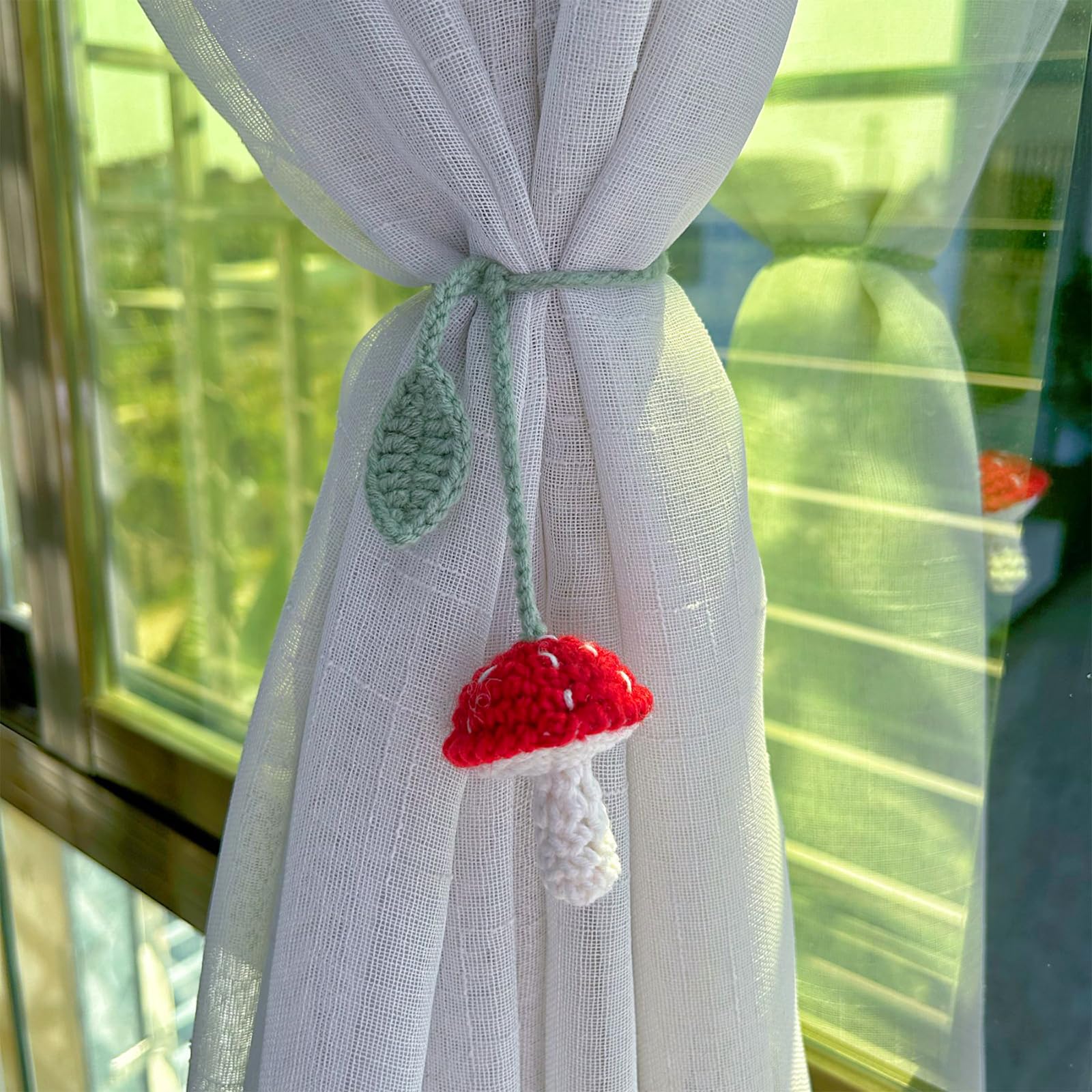 Simulated Plants Crochet Rear View Mirror Accessories, Swinging Mushroom Car Hanging Ornament, Car Mirror Hanging Accessories, C