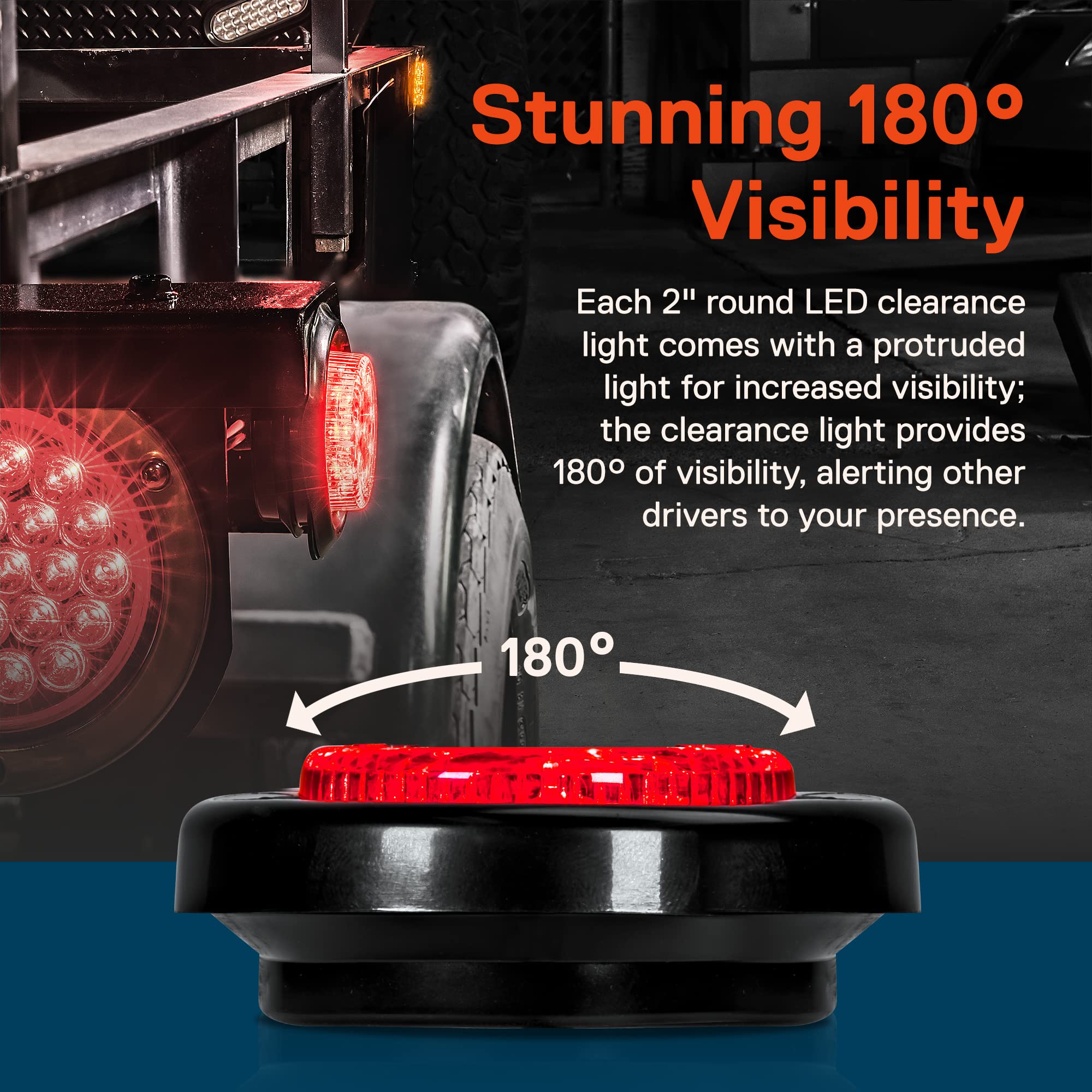 True Mods 4Pc 2'' 12V Red Round Led Clearance Side Marker Lights [Dot Fmvss 108] [Sae P2] [Reflector Lens] [Grommet & Plugs] [Fl