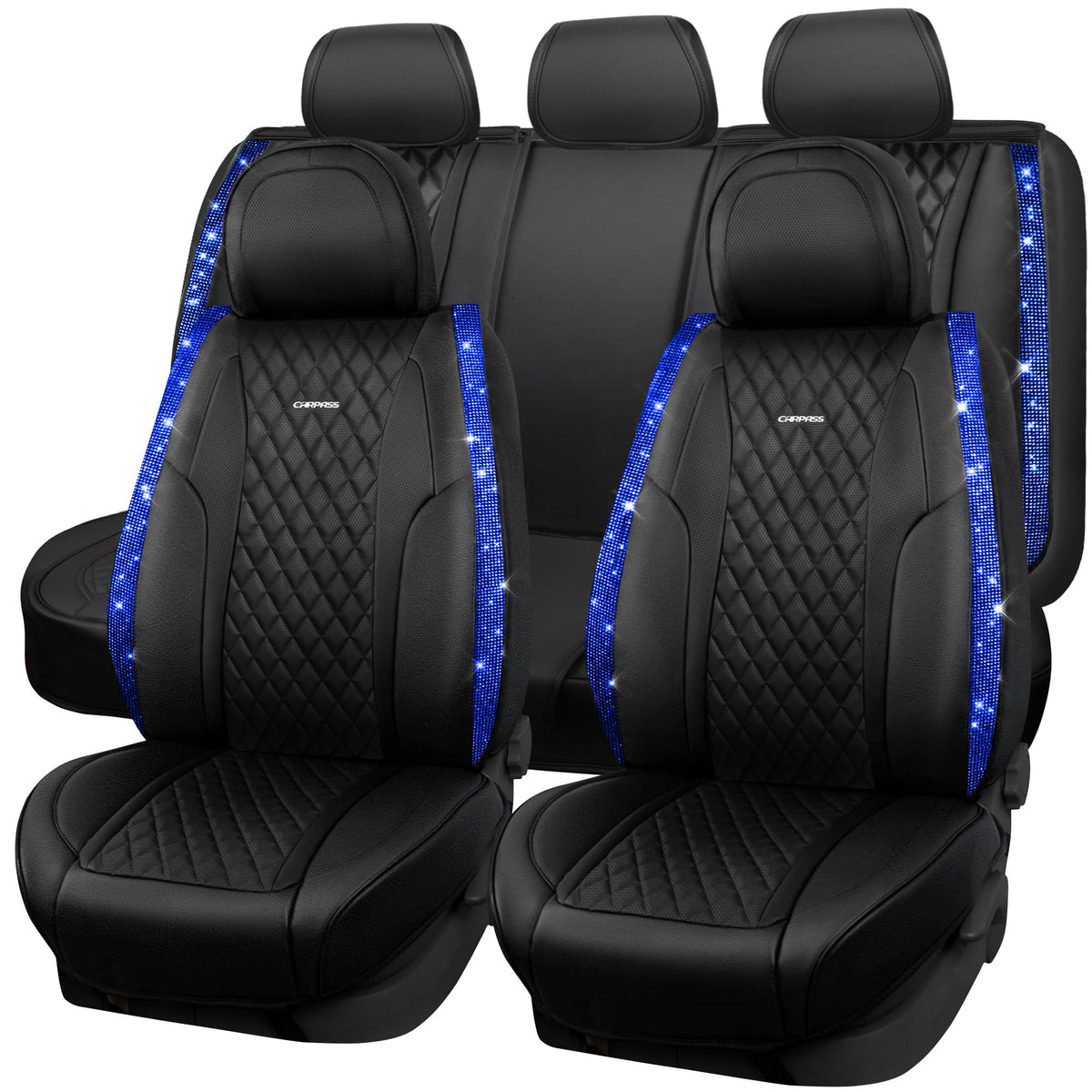 Car Pass Nappa Leather Seat Covers Diamond Bling Car Seat Covers Full Set Universal Cushioned, Waterproof Heavy-Duty Anti-Slip L