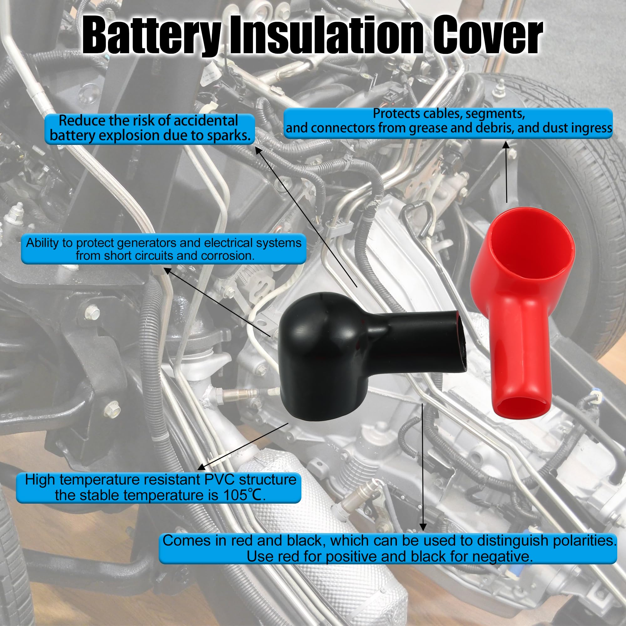 X AUTOHAUX Battery Terminal Boots Insulating Rubber Covers Red Black Cable Lug Protector Cover Lug Caps for Car Marine 20 Pcs