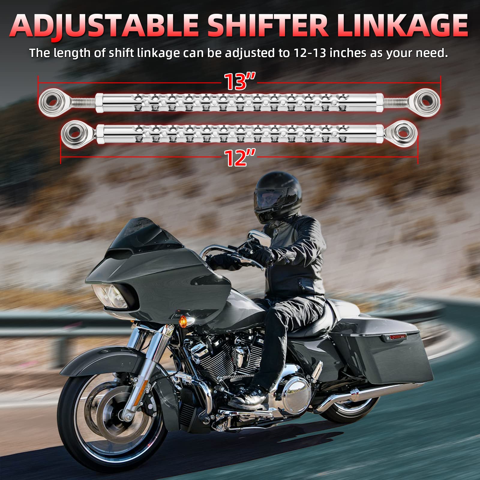 Amazicha Chrome Shift Linkage Gear Shifter Linkage Compatible For Harley Davidson Softail Touring Street Glide Electra Glide Roa