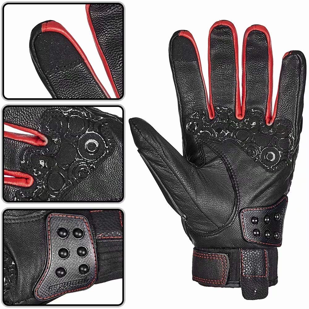 Ilm Alloy Steel Leather Hard Knuckle Touchscreen Motorcycle Bicycle Motorbike Powersports Racing Gloves (Xxl, (Leather) Red) Mod