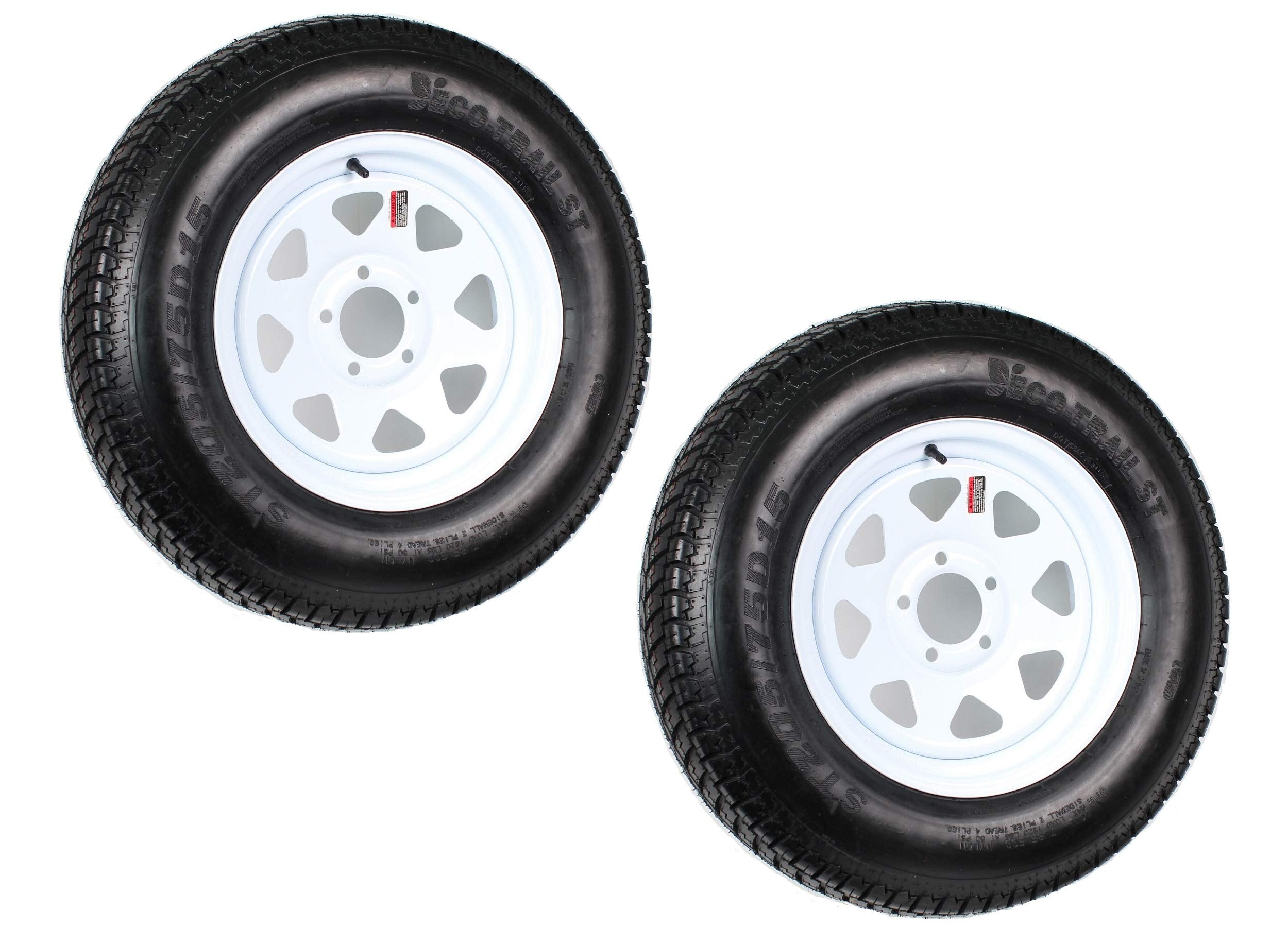 eCustomrim 2-Pack Trailer Tire On Rim ST205/75D15 F78 205/75 Load Range C 5 Lug White Spoke Wheel - 2 Year Warranty w/Free Roads