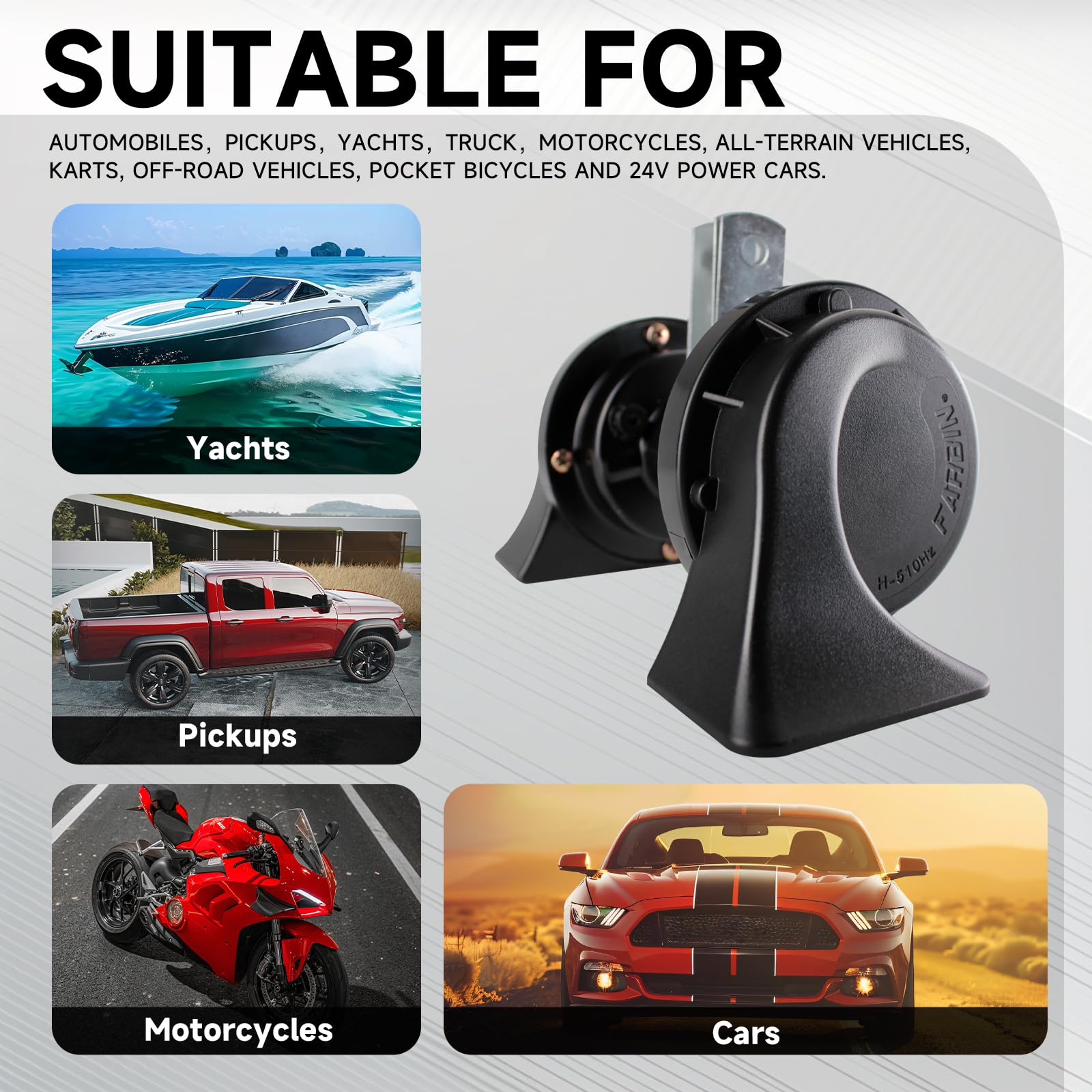 Farbin Horns Truck Horn 24V Car Horn Loud Dual-Tone Train Horn Waterproof Electric Snail Horn Kit Universal For Any 24V Vehicles