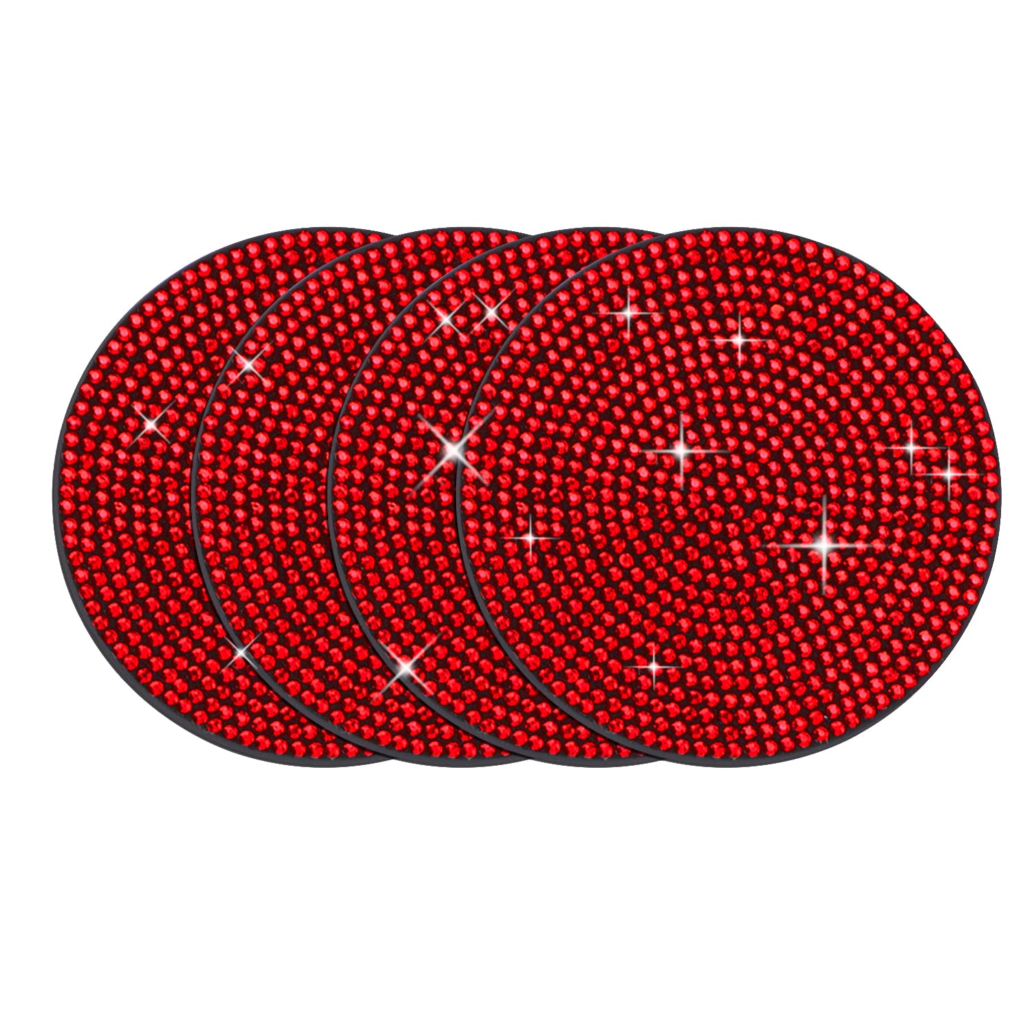 4Pcs Bling Cup Holder Insert Coaster- 2.75 Inch Silicone Anti-Slip Shockproof, Universal Fashion Car Interior Accessories For Women (Red)