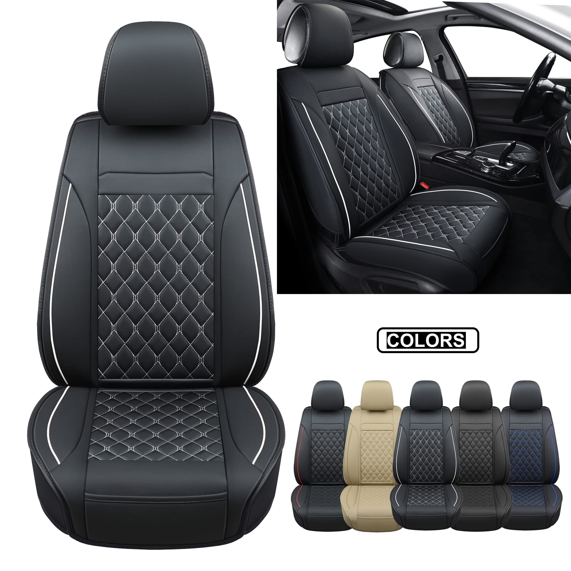 Vankerful Car Seat Covers Front Pair,Universal Fit for Most Cars,SUV,Sedans and Pick-up Trucks,Automotive Faux Leather Vehicle C