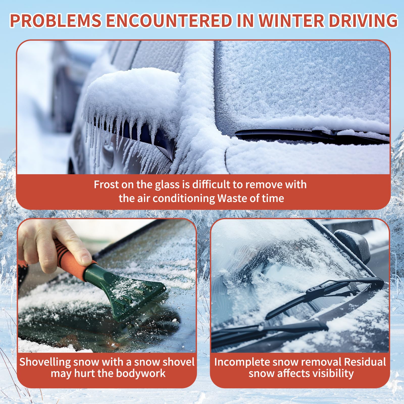 Cofsodi 142-Inch Car Windshield Exterior Ice And Snow Cover, Winter Essentials Half Car Cover Shield, Windshield Cover Outside,