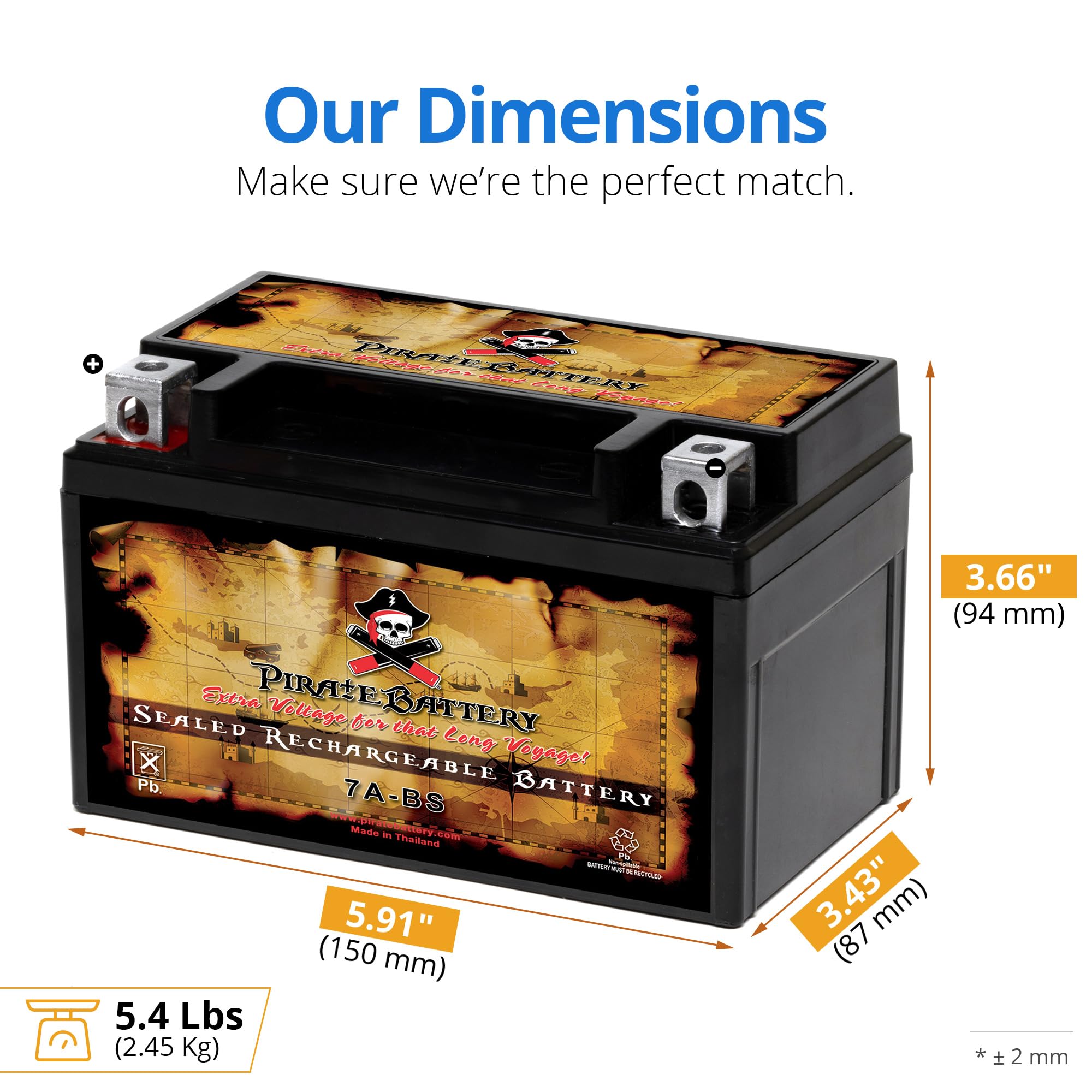 Pirate Battery 7A-Bs Maintenance-Free 12V 8Ah Battery Replacement For Atv, Motorcycle, Jet Skis, Scooter, Utv, And More - Nut An