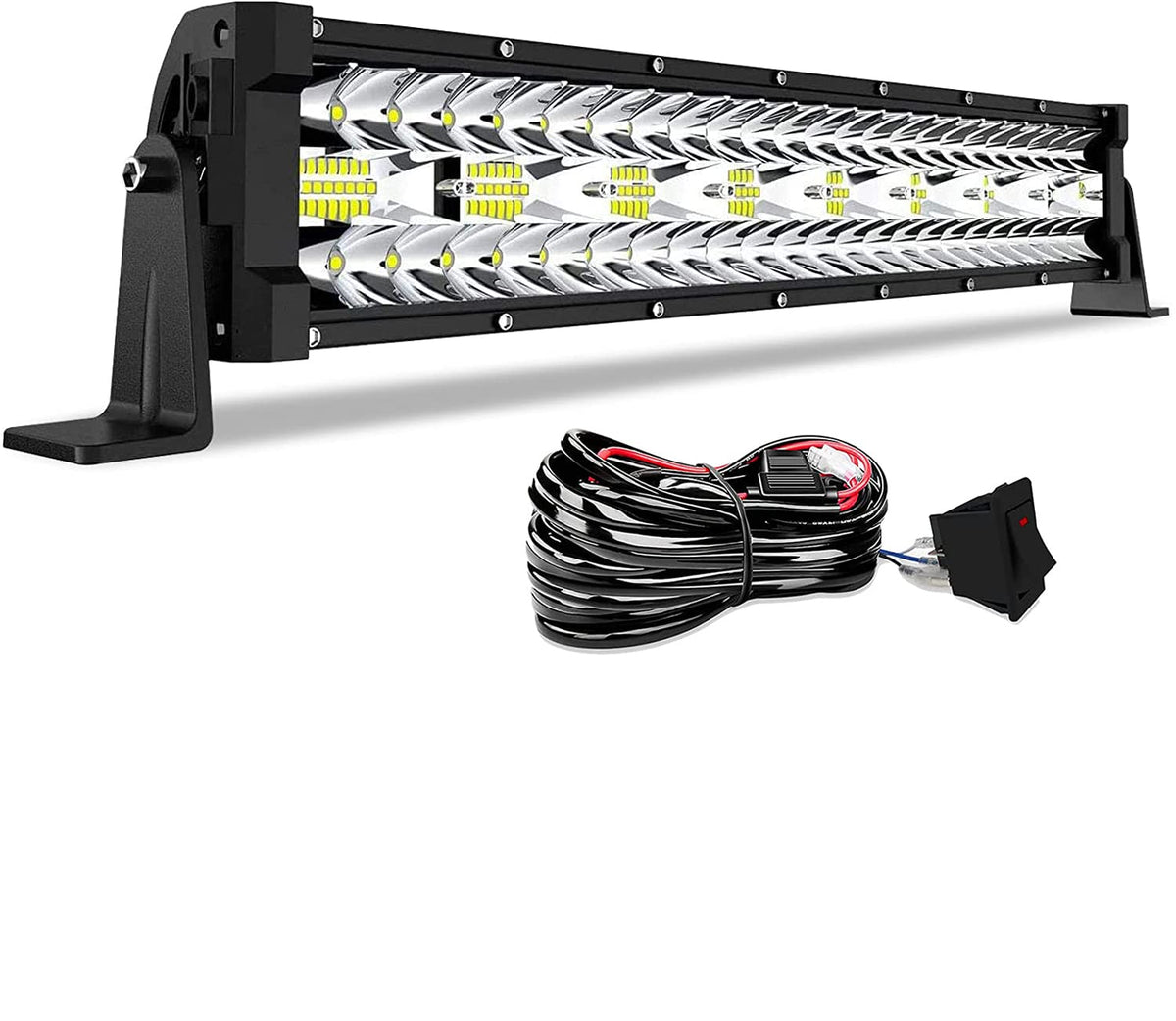 22 Led Light Bar Dakride Triple Row 390W Flood Spot Combo Beam Off Road Lights With Rocker Switch Harness Wiring For Trucks Atv Utv Jeep Boat Pickup