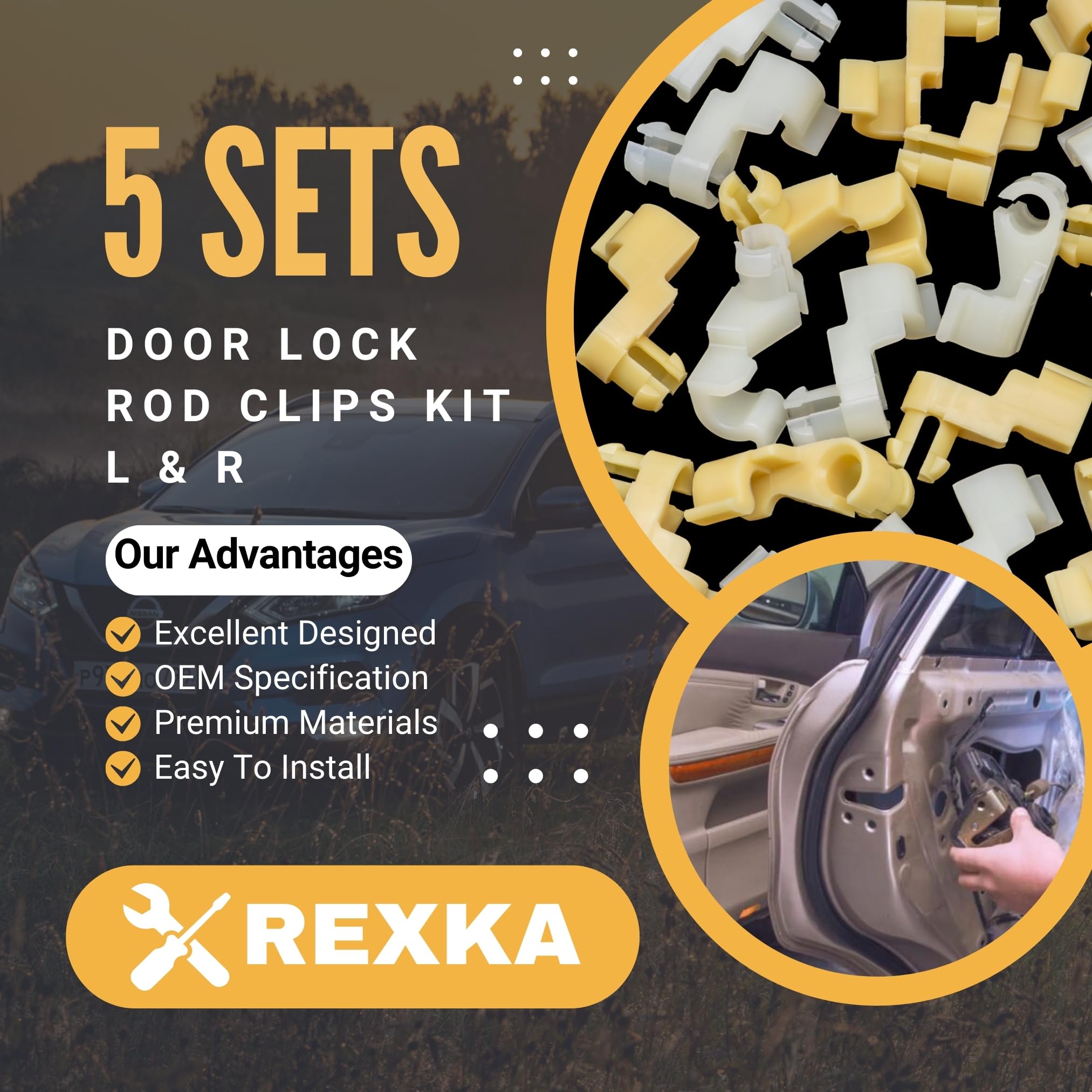 Rexka 5 Sets Tailgate Handle Door Lock Rod Clips for Toyota Tundra, Camry, Corolla, Echo, Highlander - Replacement Parts 69293-12030/69293-