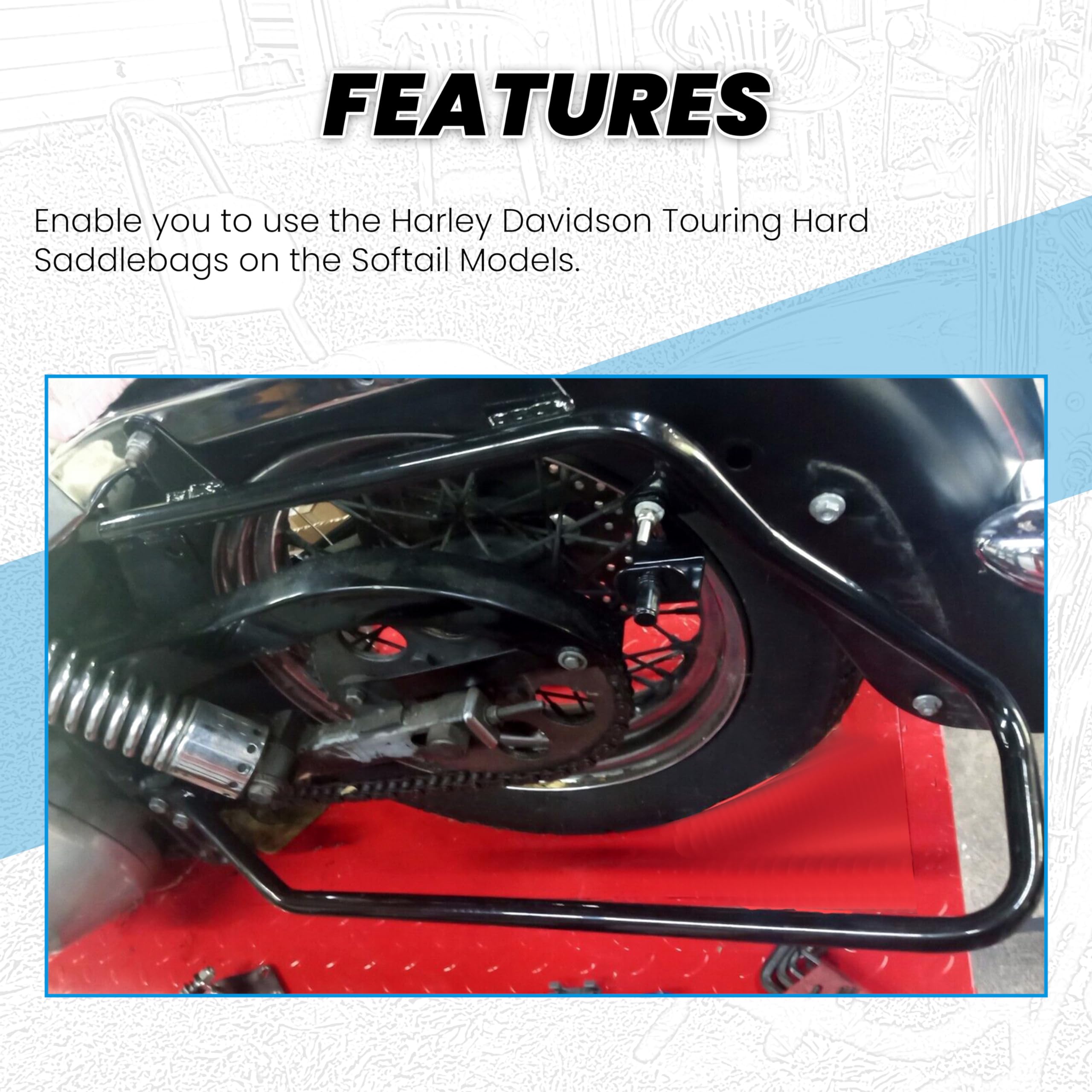 Saddlebag Conversion Brackets Compatible With 1984-2013 Harley Davidson Softail W/Hardware (Except For Deuce Models) Black