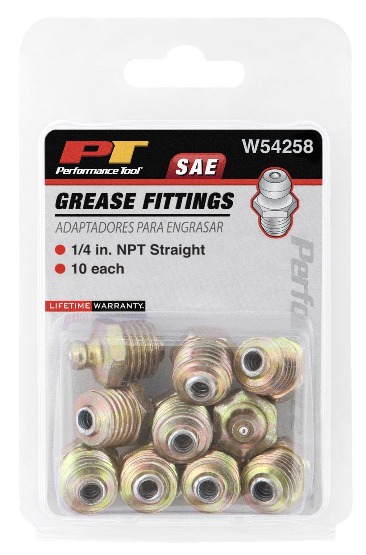 Performance Tool W54258 1/4-Inch NPT Straight Grease Fitting, 10 Pack