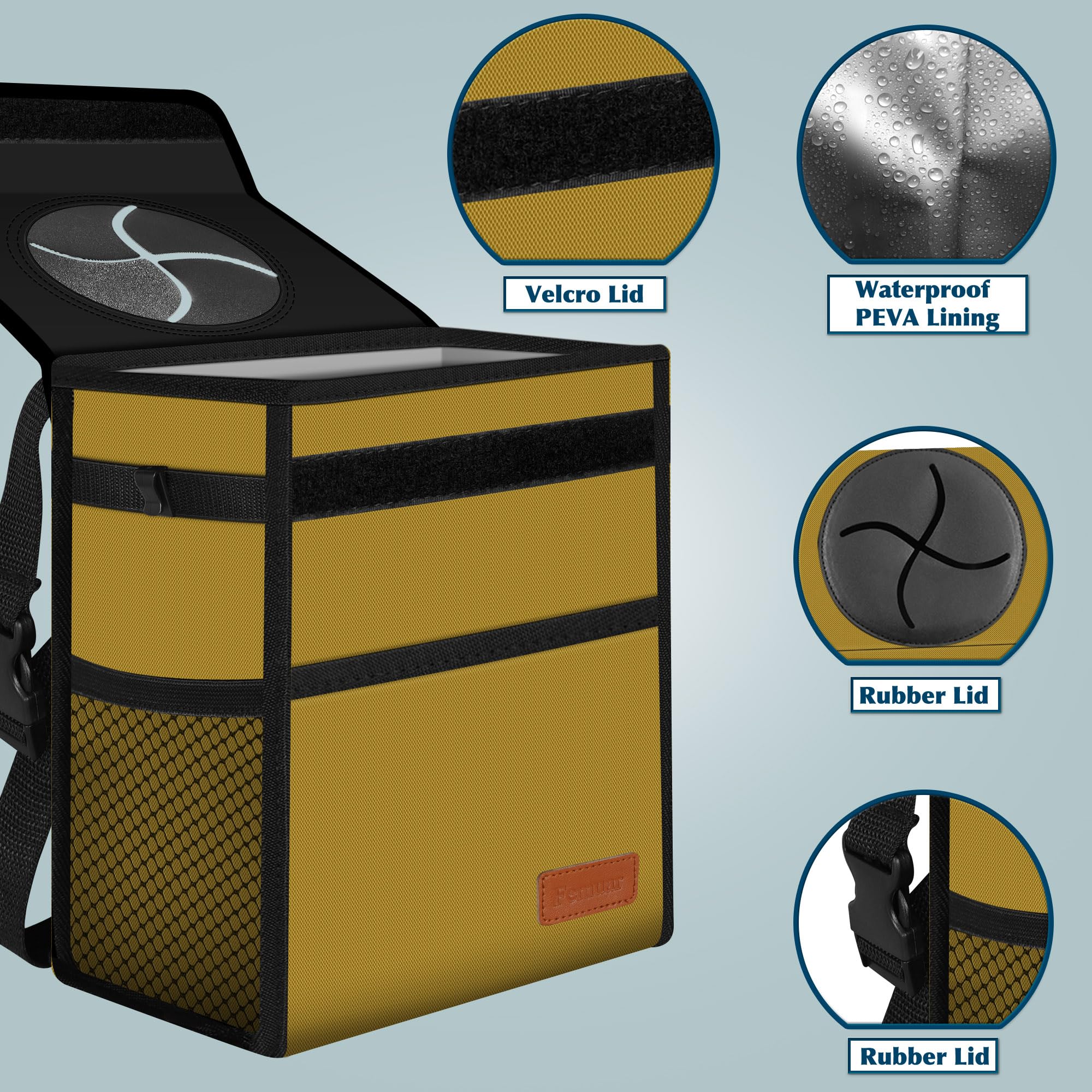 Femuar Car Trash Can with Lid - Leak Proof, Waterproof Garbage Can for SUV Front Seat, Multipurpose Car Hanging for Headrest, Co