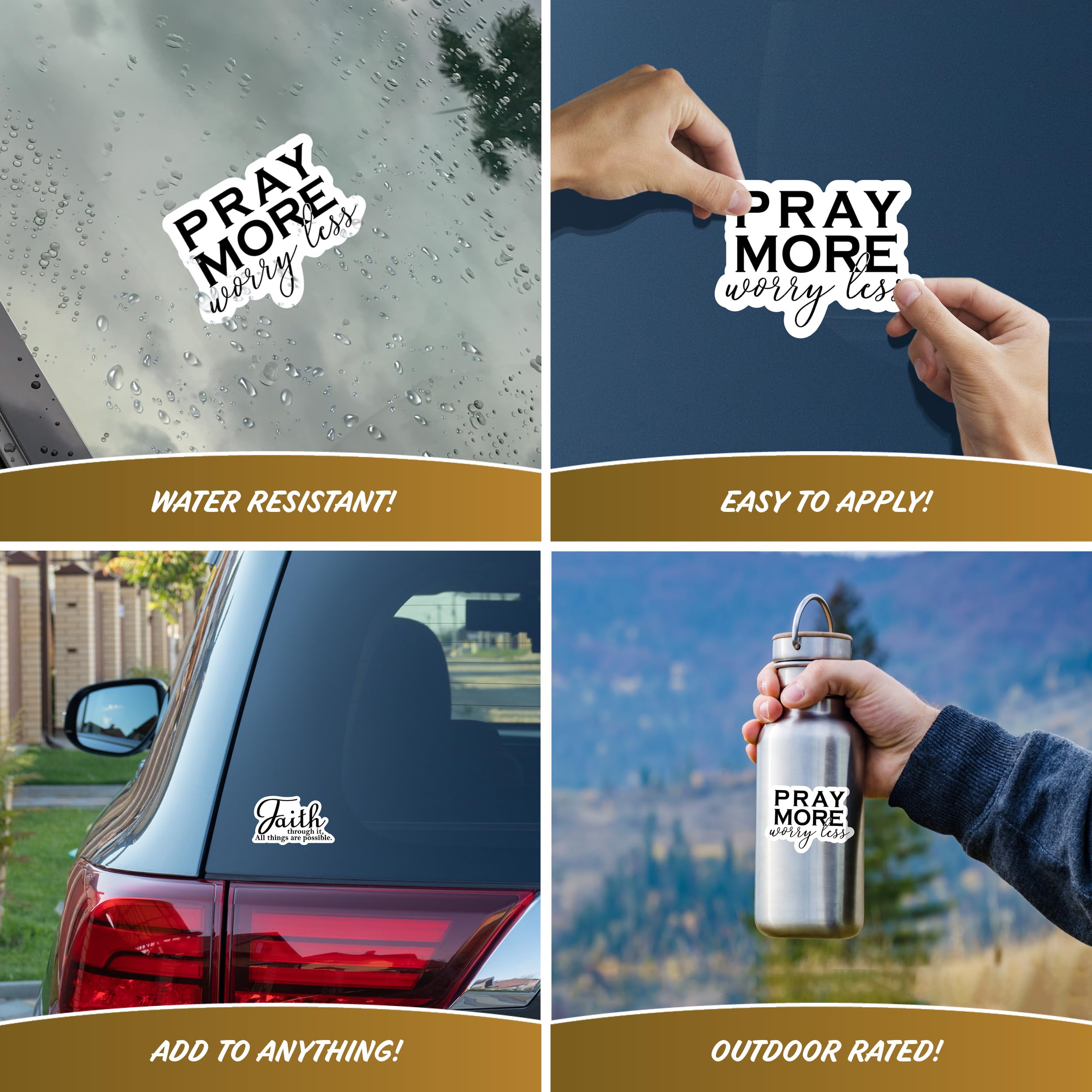 Religious Faith Vinyl Stickers - 4 Piece Decals Car Window Decals - Vinyl Car Sign Sticker - All Weather Proof - Pray More - Fai