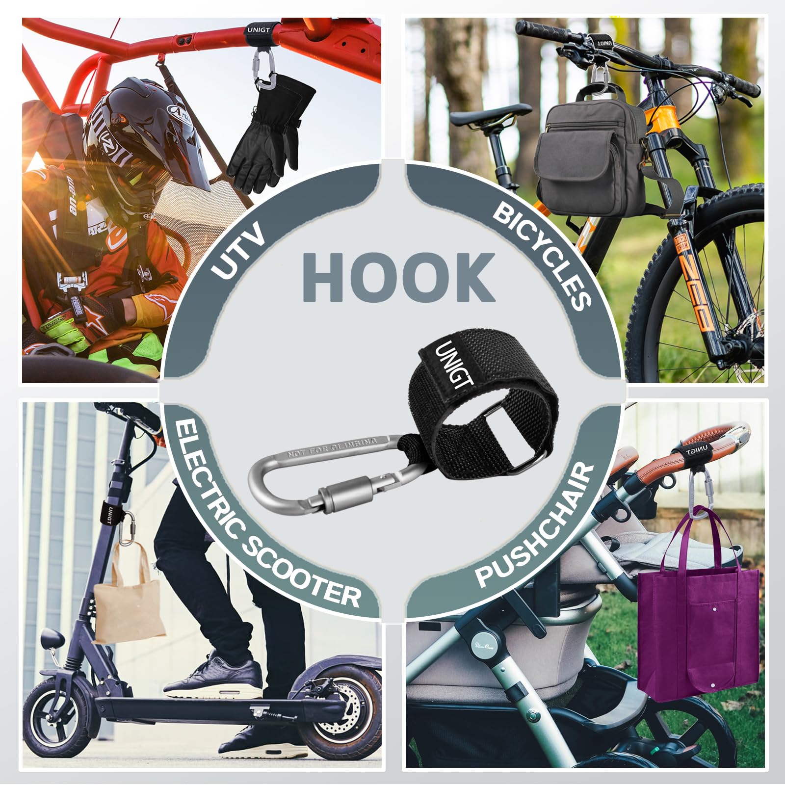 Unigt 2 Pack Utv Hook For Hanging Headsets, Helmet And Goggles, Multipurpose Carabiners For Electric Scooter Owner Fits 1.5-2.0' Sxs Roll Cage Accessory Hook Hanger- Black