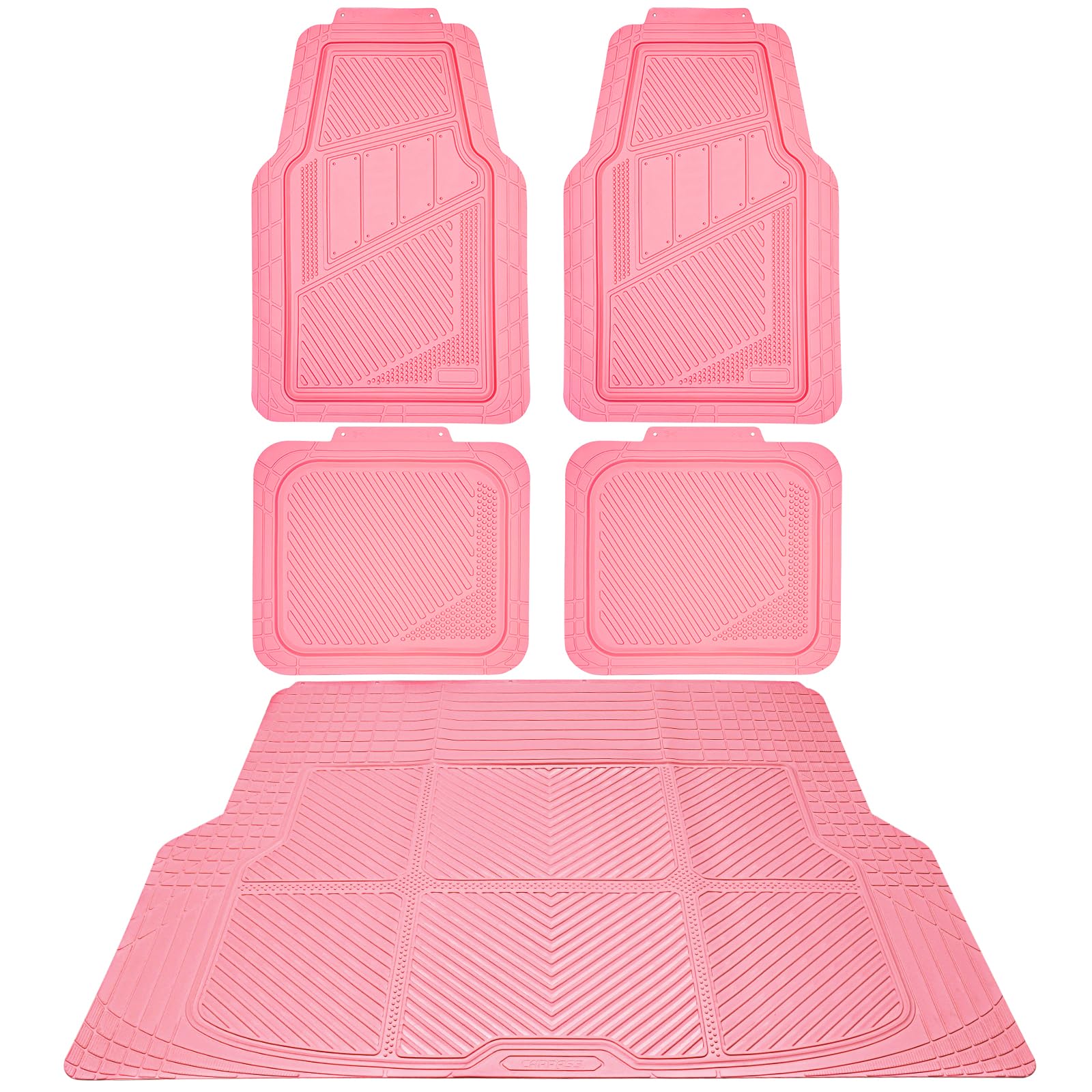 CAR PASS Heavy Duty Rubber Floor Mats Pink Car Mats Full Set with Trunk Cargo Liner - Universal Waterproof Floor Mats for Car SU