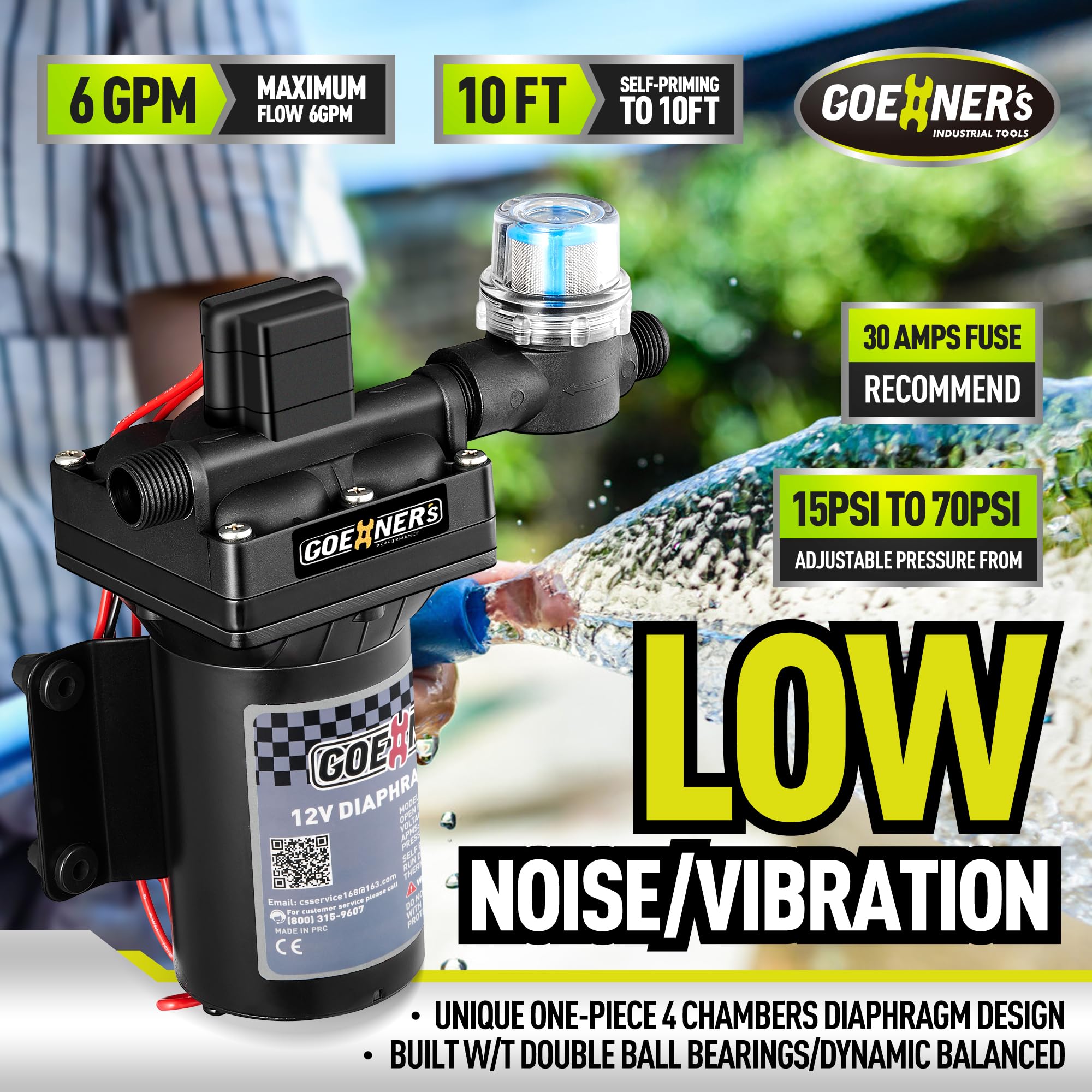 [Upgraded Version] Rv Fresh Water Pump, 12V Dc 6Gpm 70Psi Self-Priming Diaphragm With Pressure Switch And Strainer For Rv, Marin