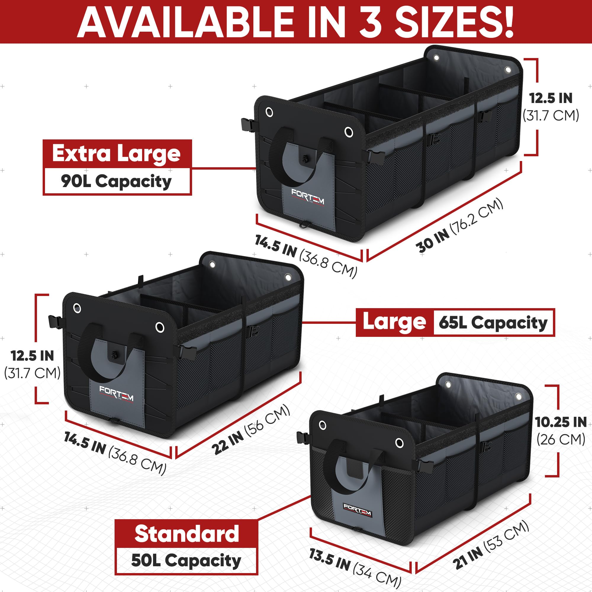 Fortem Suv Trunk Organizer, Car Organizer, Collapsible Multi-Compartment Storage Bag For Car Accessories For Women Men, 1680D Ox