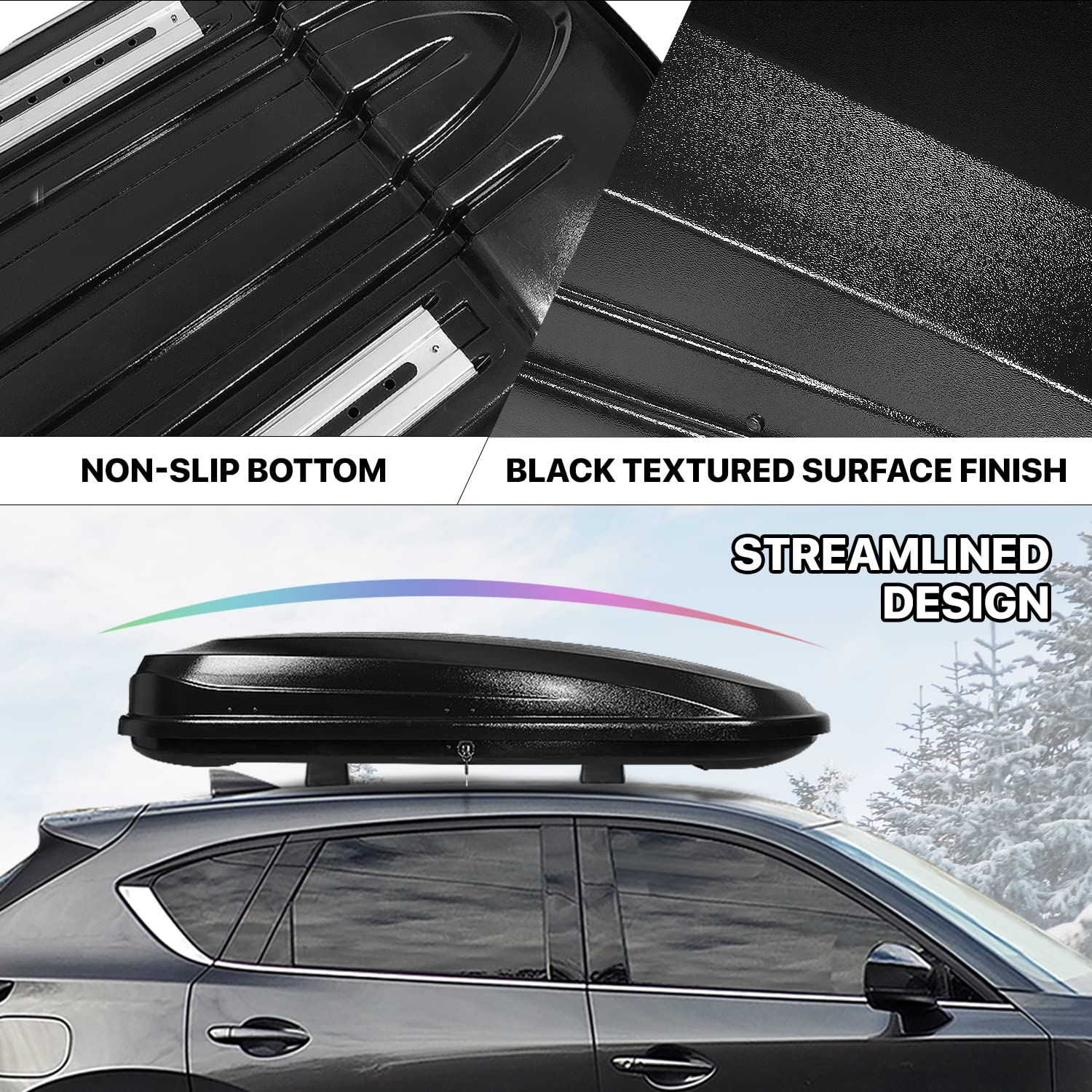 DNA MOTORING Extra Long XXL Rooftop Cargo Carrier Box Lockable Heavy Duty Car Top Storage Case w/Lock+Keys, 110Lb Capacity, 17 C