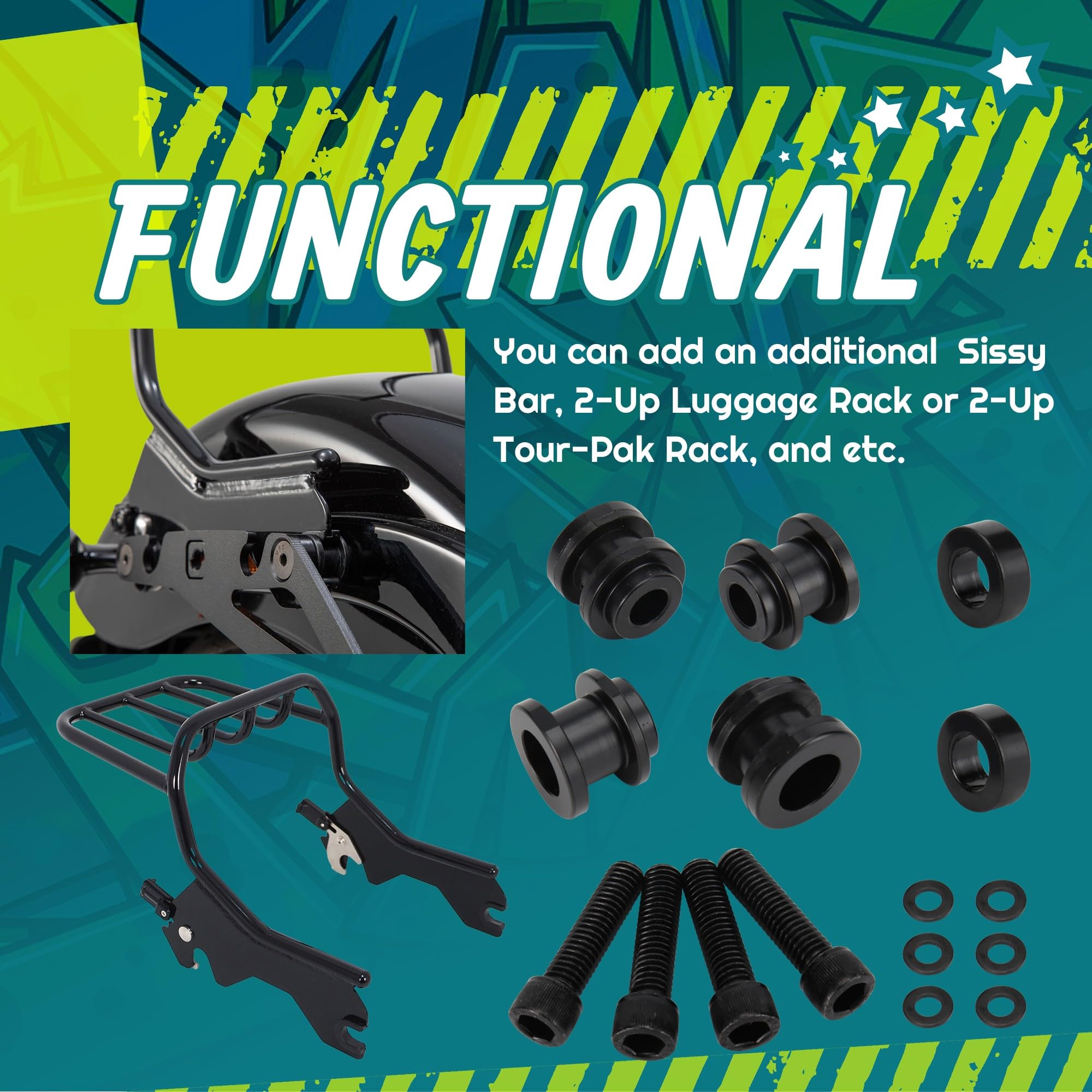 MoKitDora Hold Fast Sissy Bar Docking Hardware Kit for Harley 2018-later Softail Fat Boy FLFB, FLFBS, FXBR FXBRS FLDE, FLHC, FLH